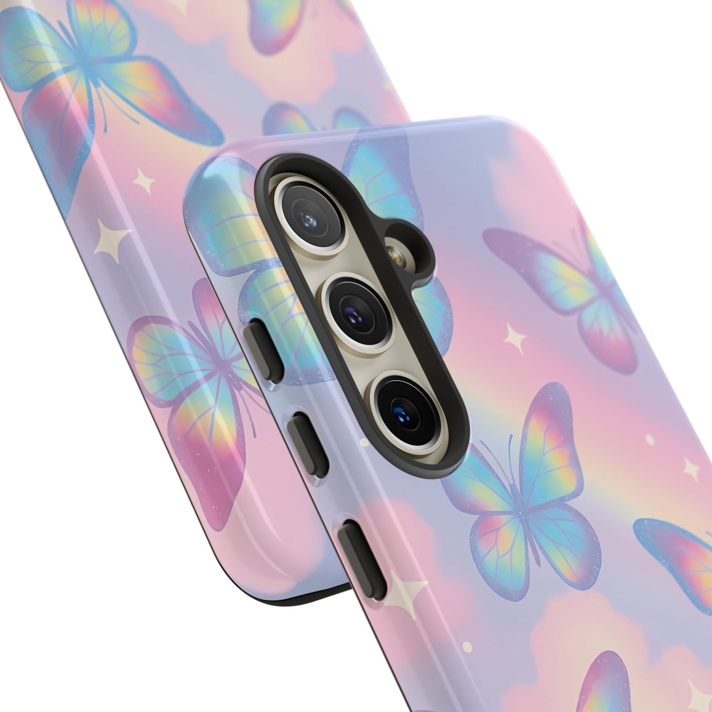 Rainbow Pastel Butterfly Phone Case – Dreamy Clouds & Iridescent Glow