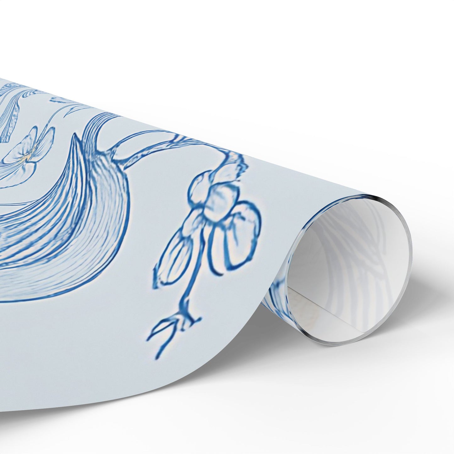 Blue Bird & Floral Wrapping Paper – Elegant Nature-Inspired Gift Wrap in Glossy or Matte Finish