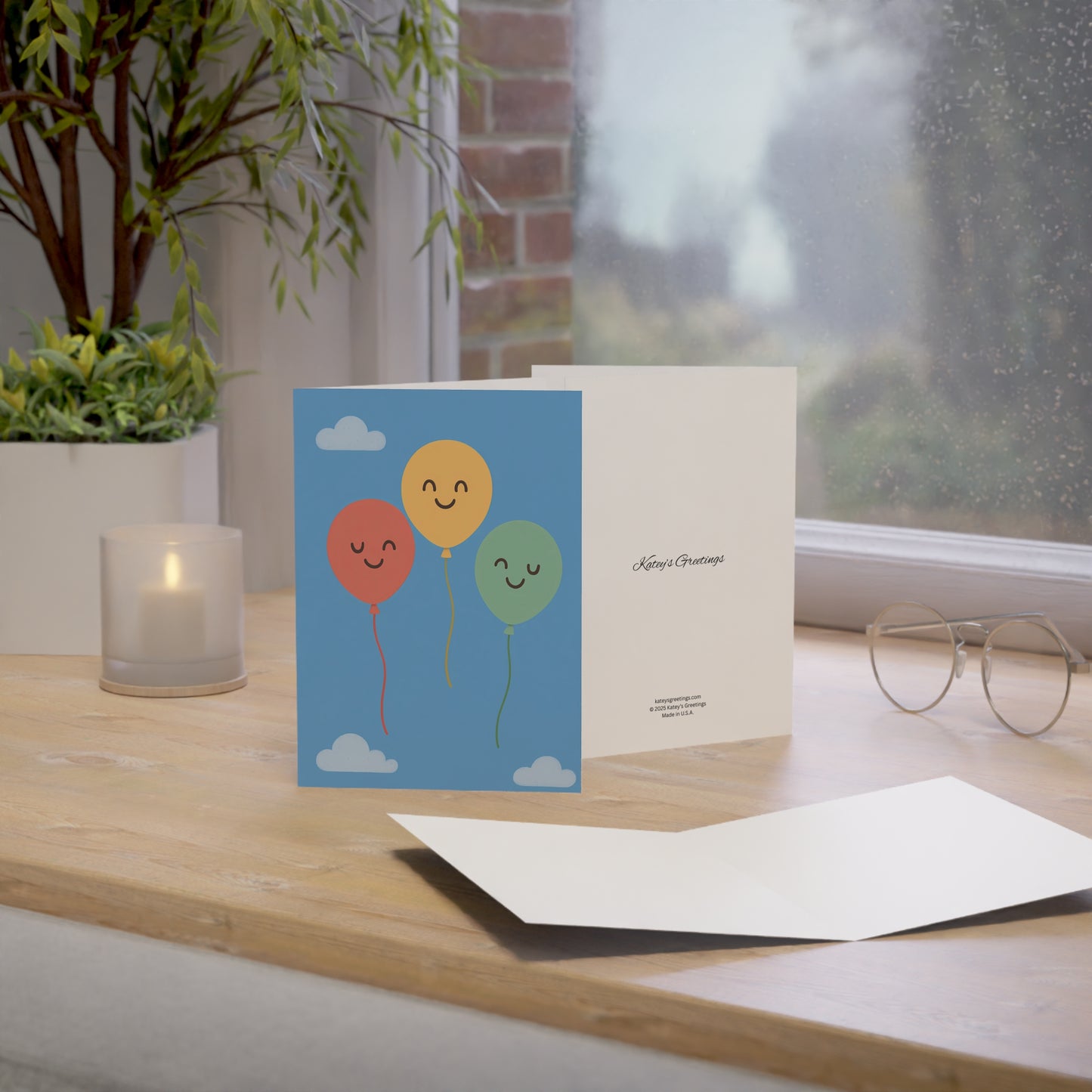 Smiling Balloons Birthday Card – Cheerful Greeting with Envelope