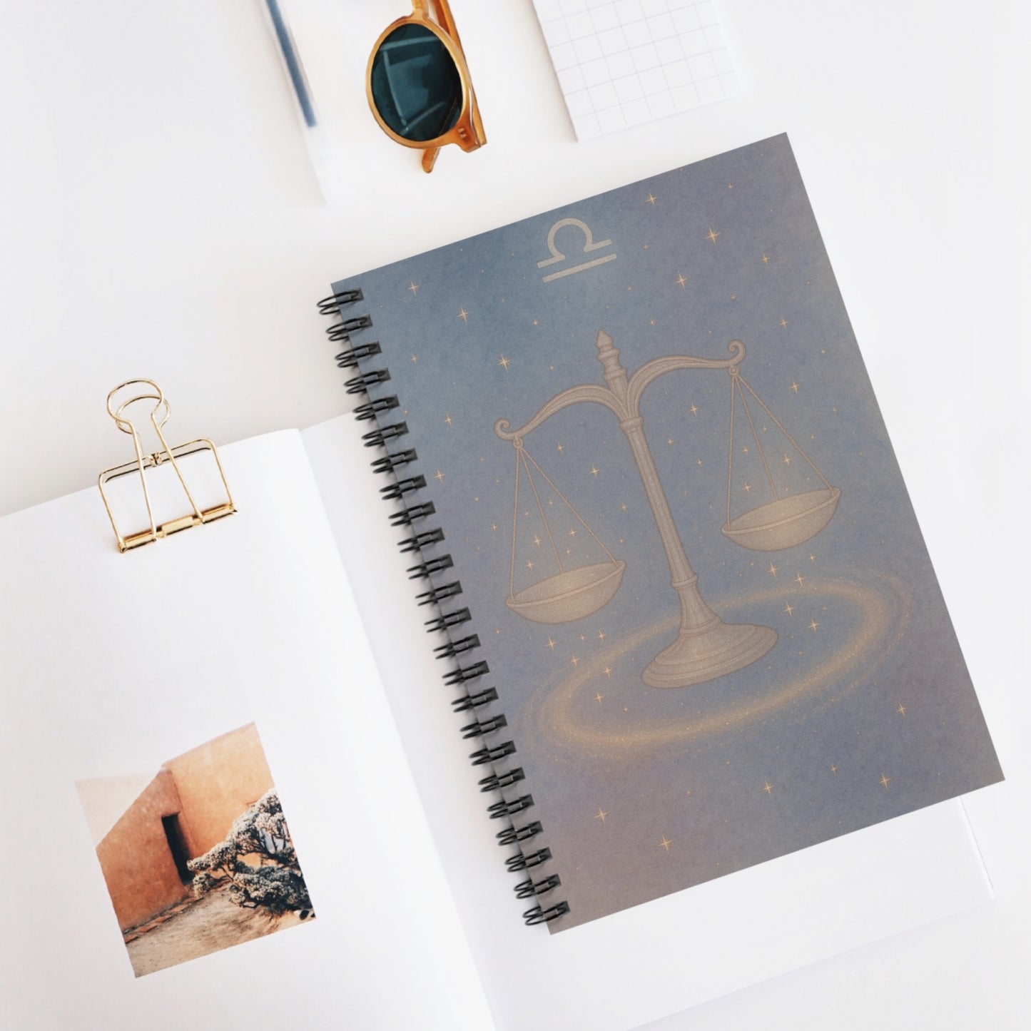 Libra Zodiac Galaxy Spiral Notebook – Celestial Astrology Journal with Balanced Scales Design (6" x 8", 118 Pages)