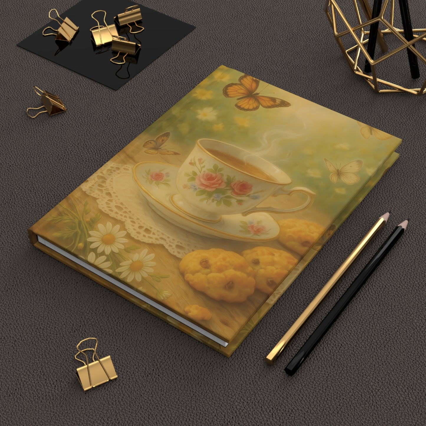 Tea & Tranquility Journal – Vintage Teacup and Butterfly Garden Hardcover Notebook
