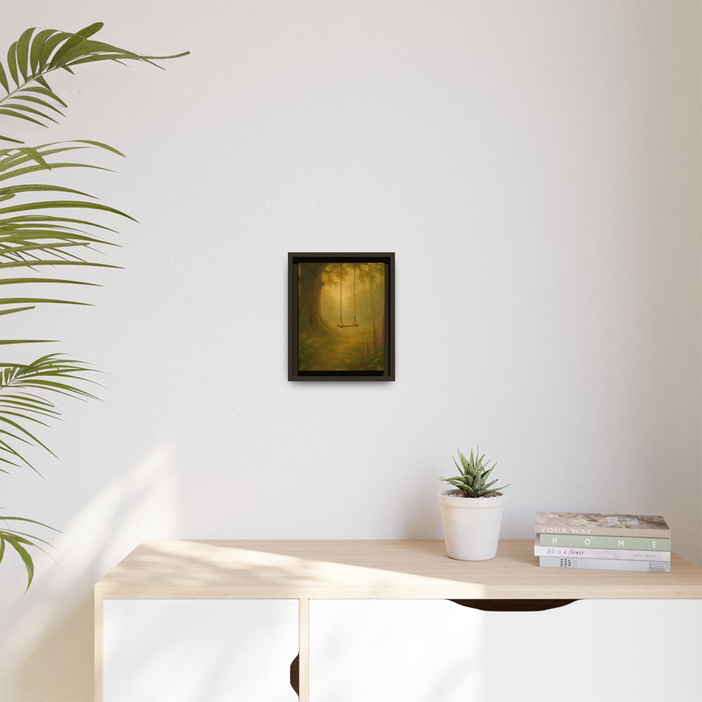 Golden Forest Swing – Framed Matte Canvas Woodland Wall Art