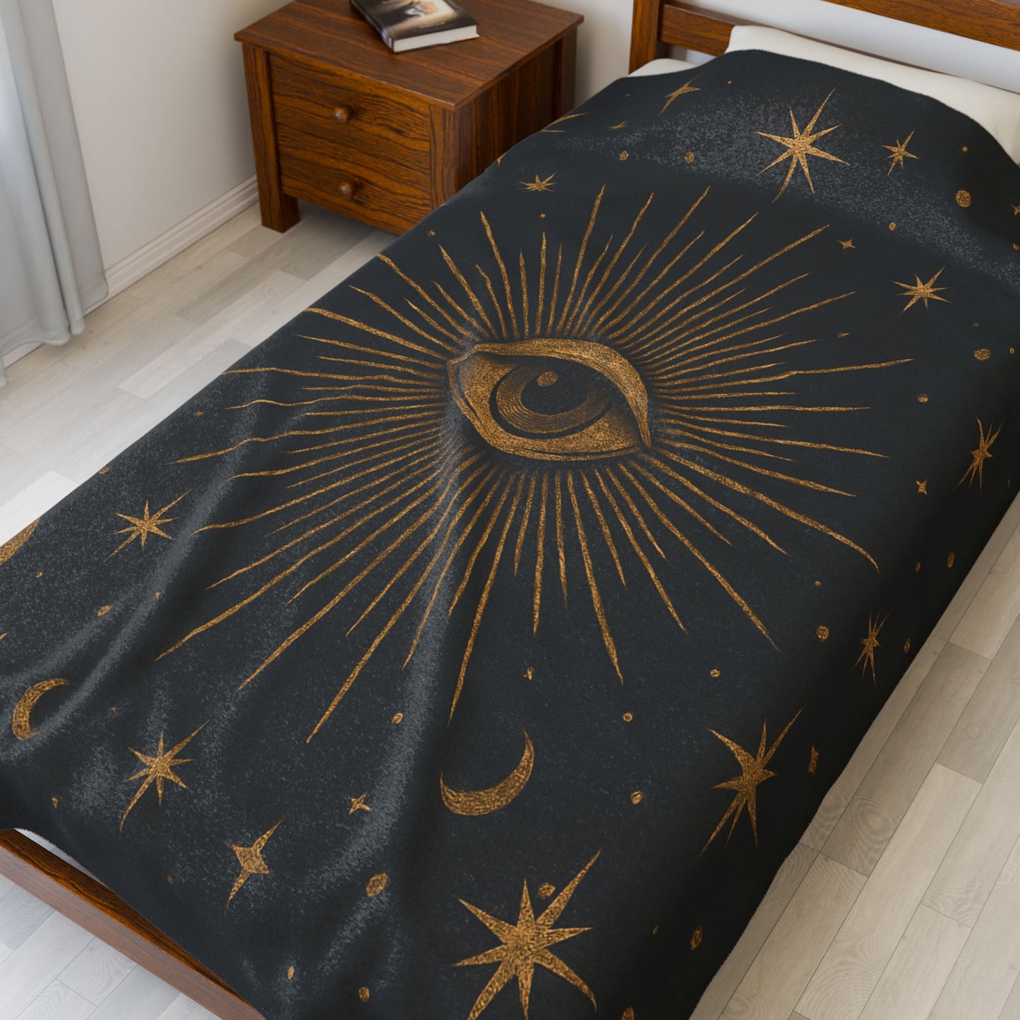 Mystic Eye & Celestial Stars Velveteen Plush Blanket