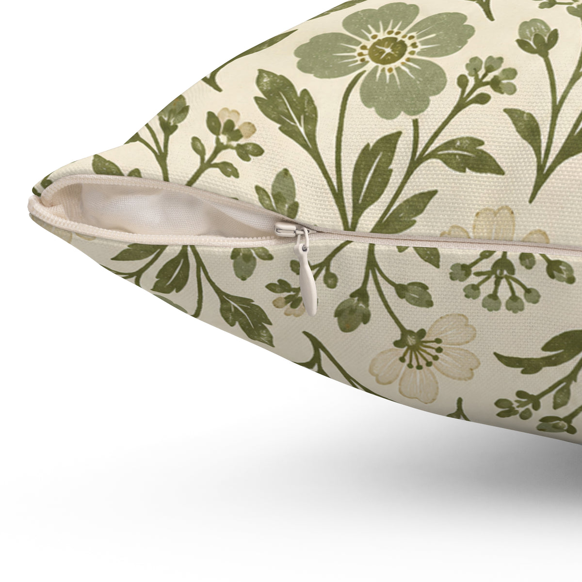 Floral Vine Decorative Pillow — Olive Green Botanical Throw Pillow