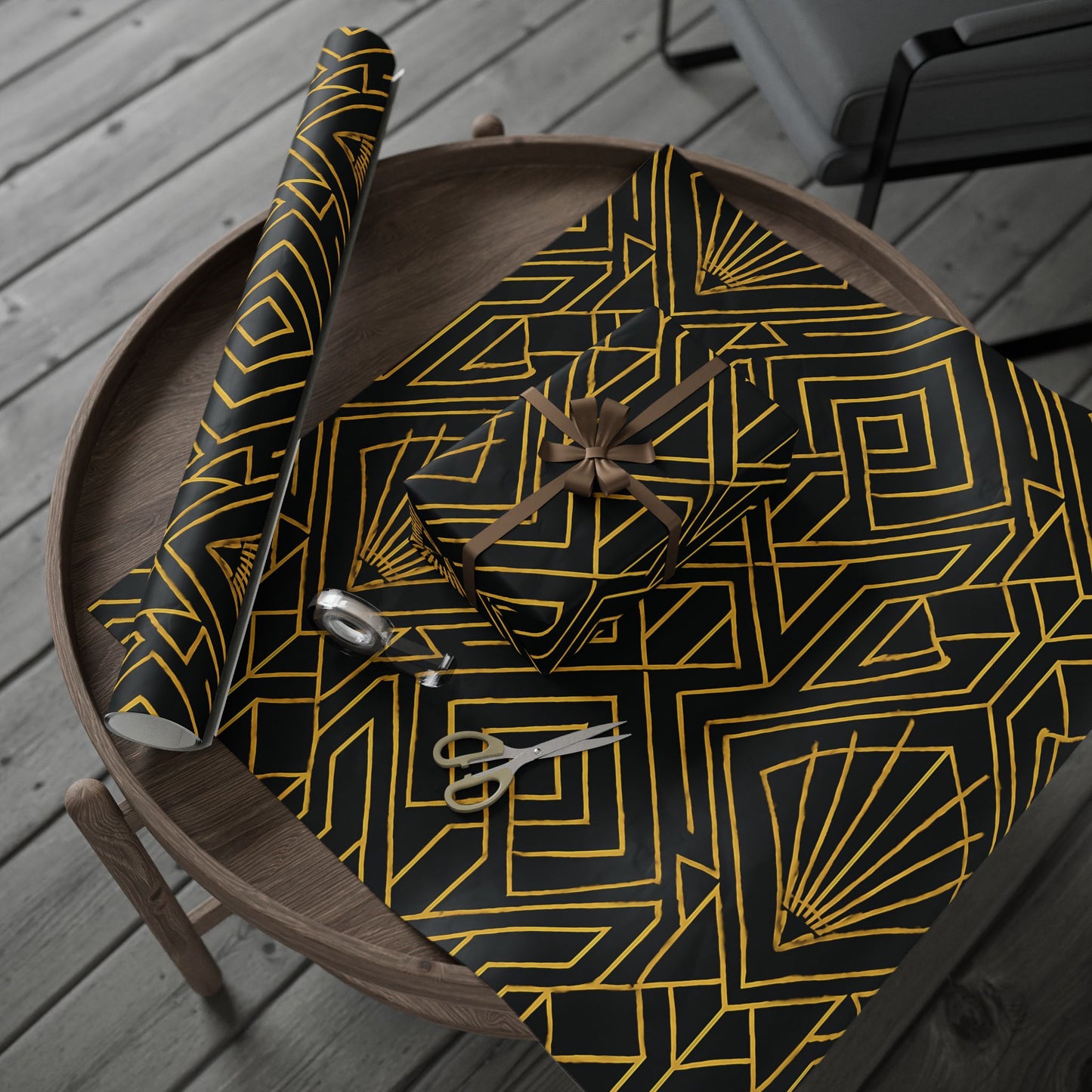 Art Deco Black & Gold Geometric Wrapping Paper – Luxury Gift Wrap in Glossy or Matte Finish