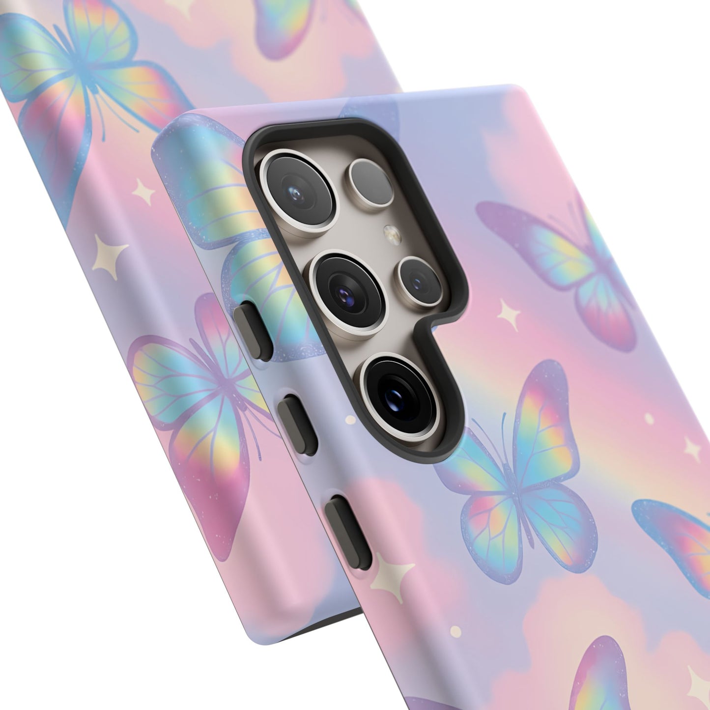 Rainbow Pastel Butterfly Phone Case – Dreamy Clouds & Iridescent Glow