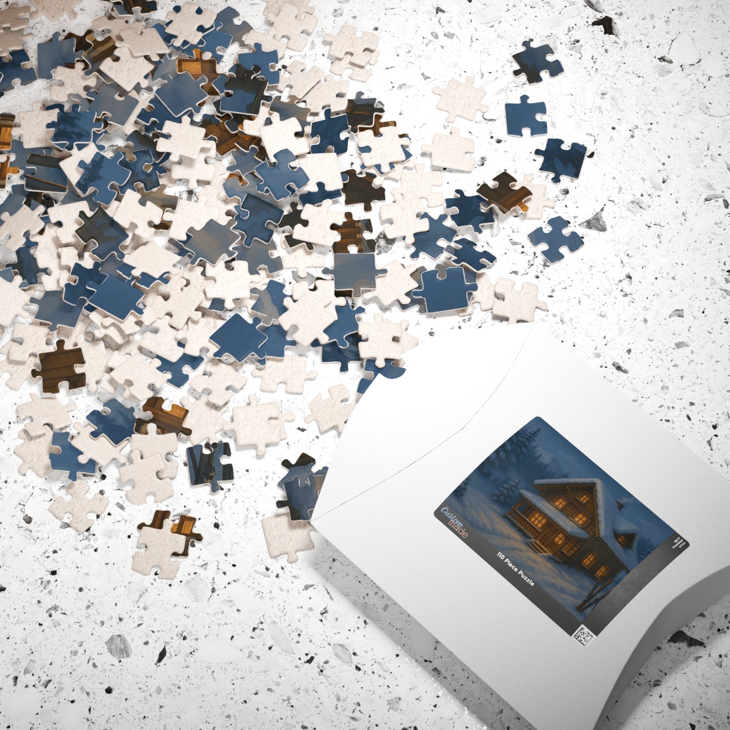 Cozy Winter Cabin Jigsaw Puzzle – Snowy Chalet at Night