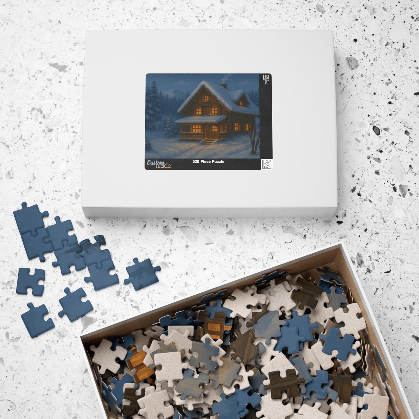 Cozy Winter Cabin Jigsaw Puzzle – Snowy Chalet at Night