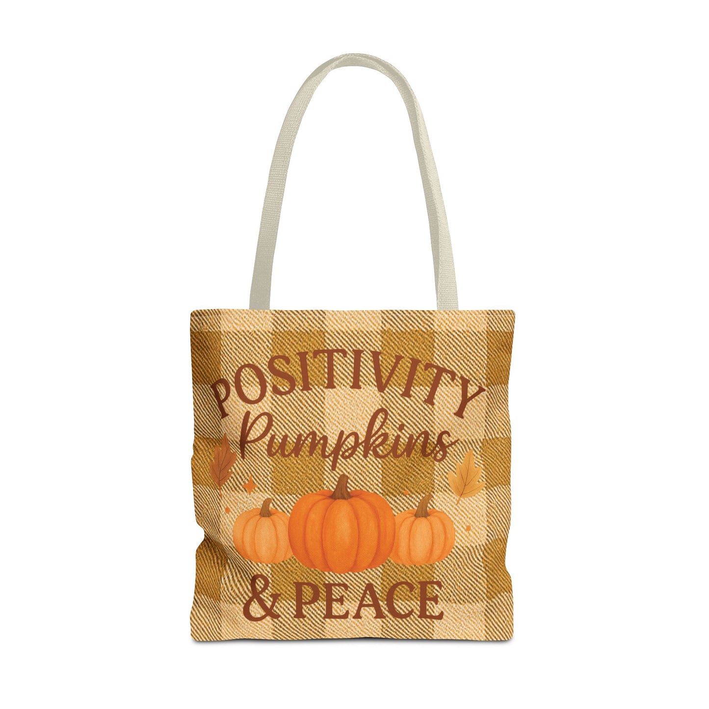 Positivity, Pumpkins & Peace Fall Tote Bag – Autumn Plaid Reusable Shopping & Everyday Carry Bag