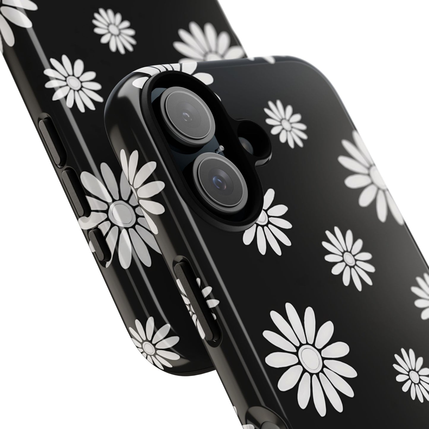 Retro Black & White Daisy Phone Case – Bold Floral Pattern with 3D Wrap Design