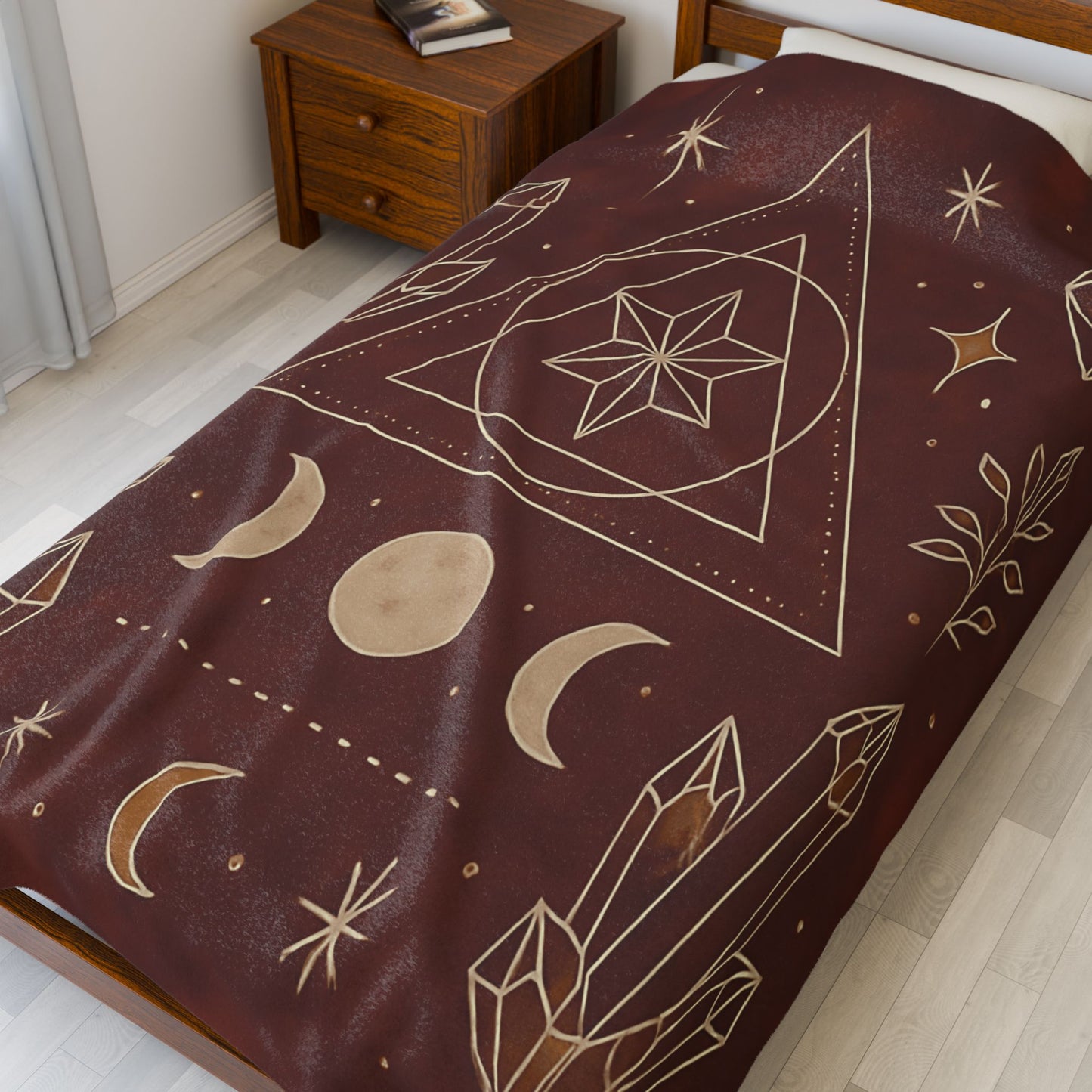 Mystic Celestial Crystal Plush Blanket – Boho Geometric Velveteen Throw for Adults