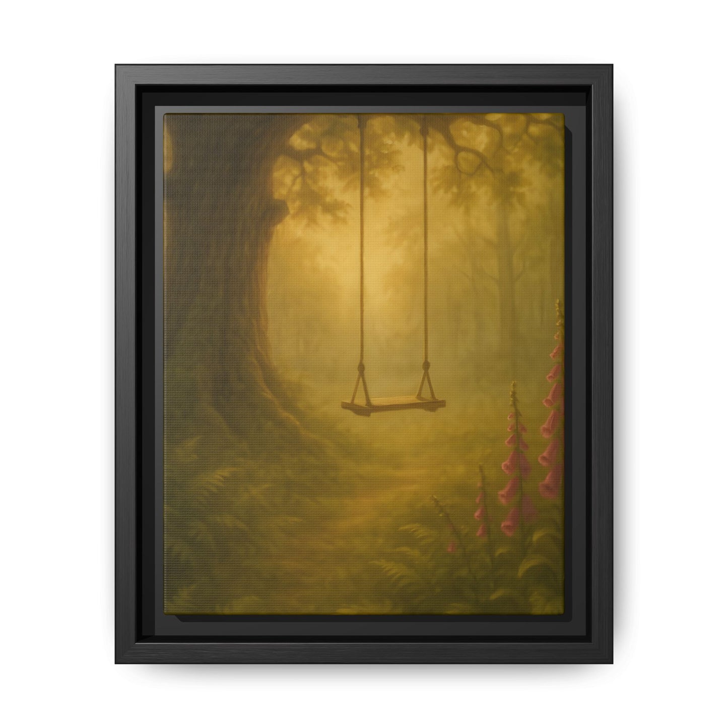 Golden Forest Swing – Framed Matte Canvas Woodland Wall Art