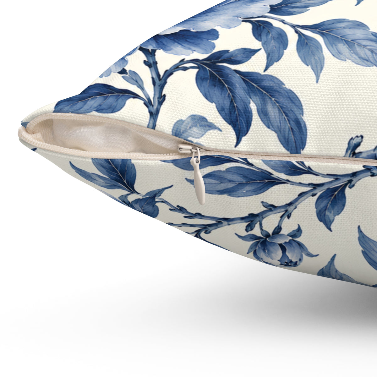 Blue Floral Throw Pillow — Vintage Peony Accent Cushion