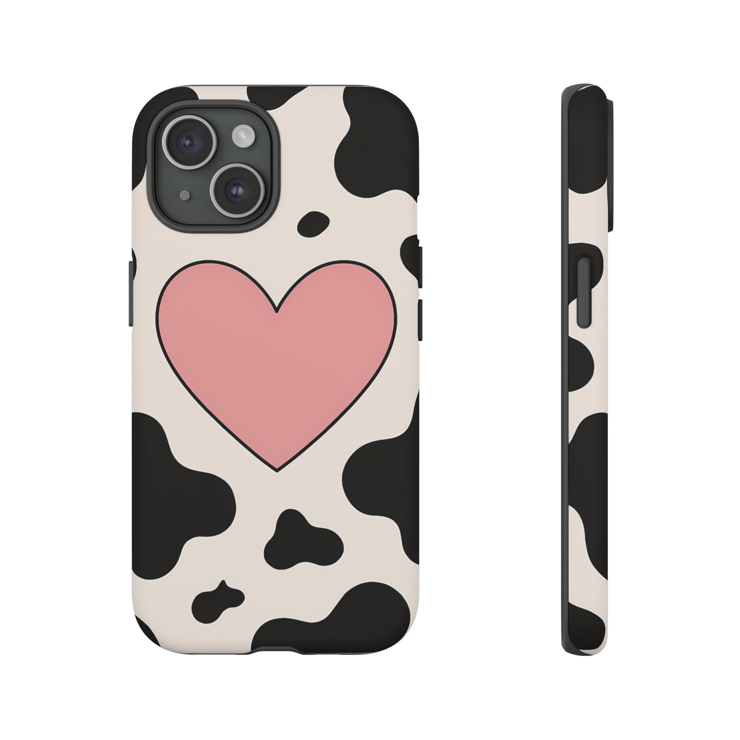 Cow Print Phone Case with Pink Heart – Bold & Cute Protective Cover