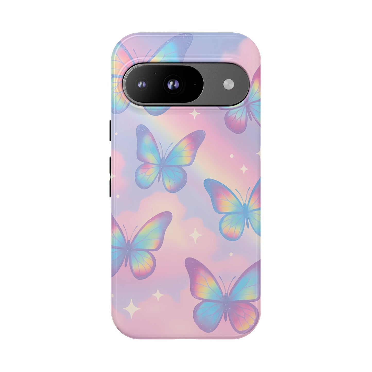 Rainbow Pastel Butterfly Phone Case – Dreamy Clouds & Iridescent Glow