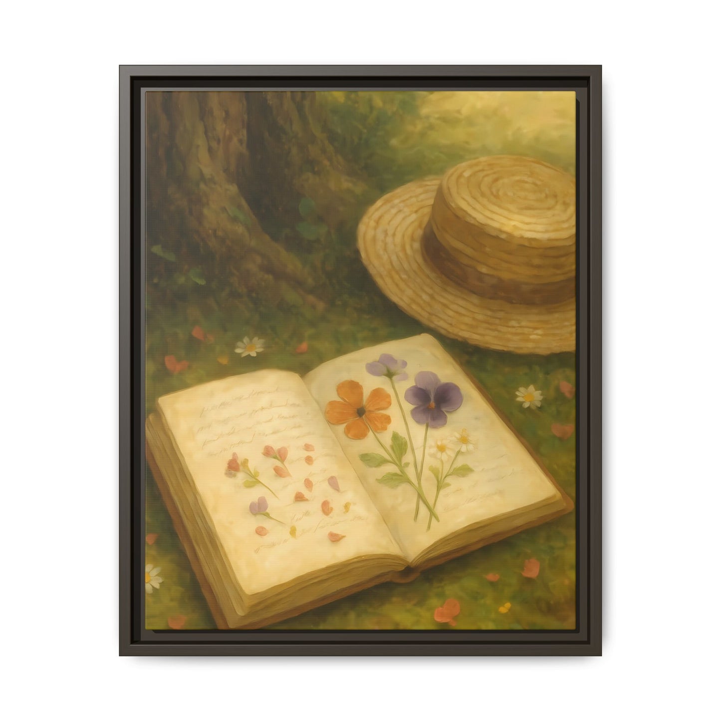 Pressed Flowers in the Shade – Framed Matte Canvas Nature Scene