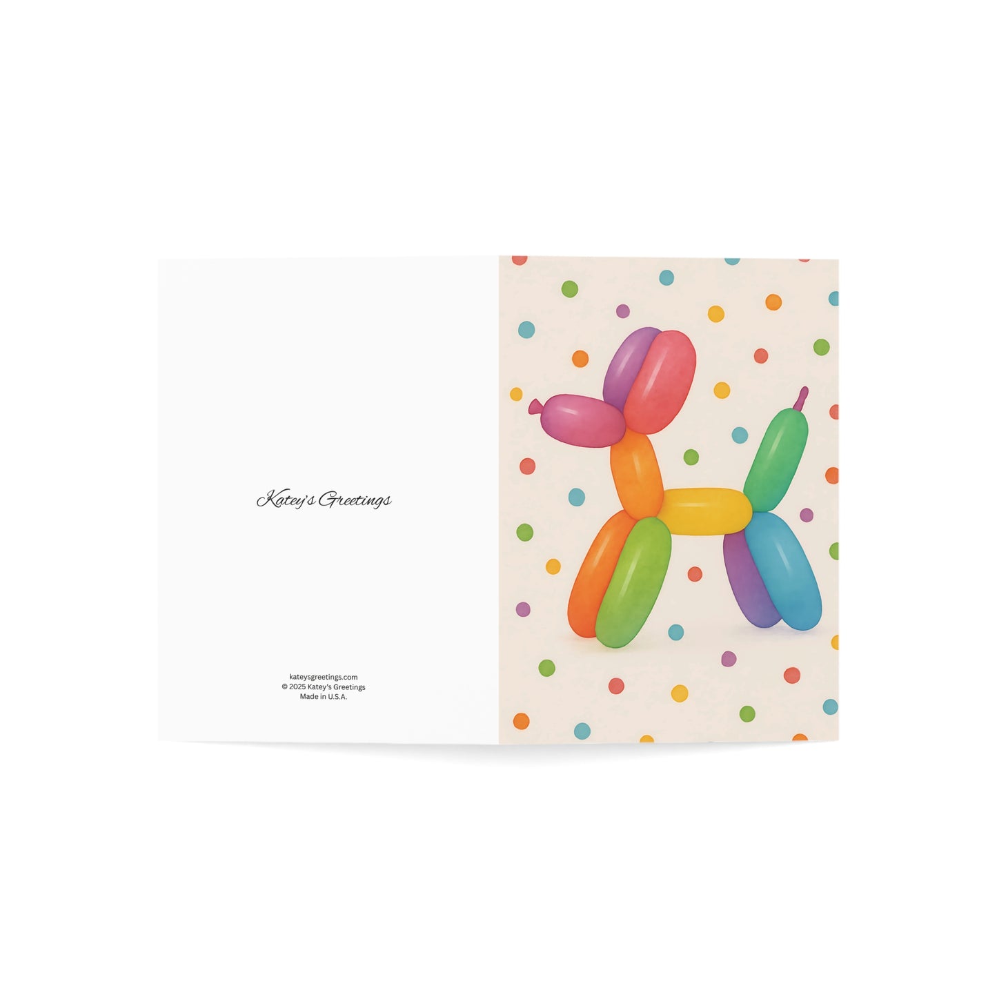 Rainbow Balloon Dog Birthday Card – Fun Polka Dot Greeting with Envelope