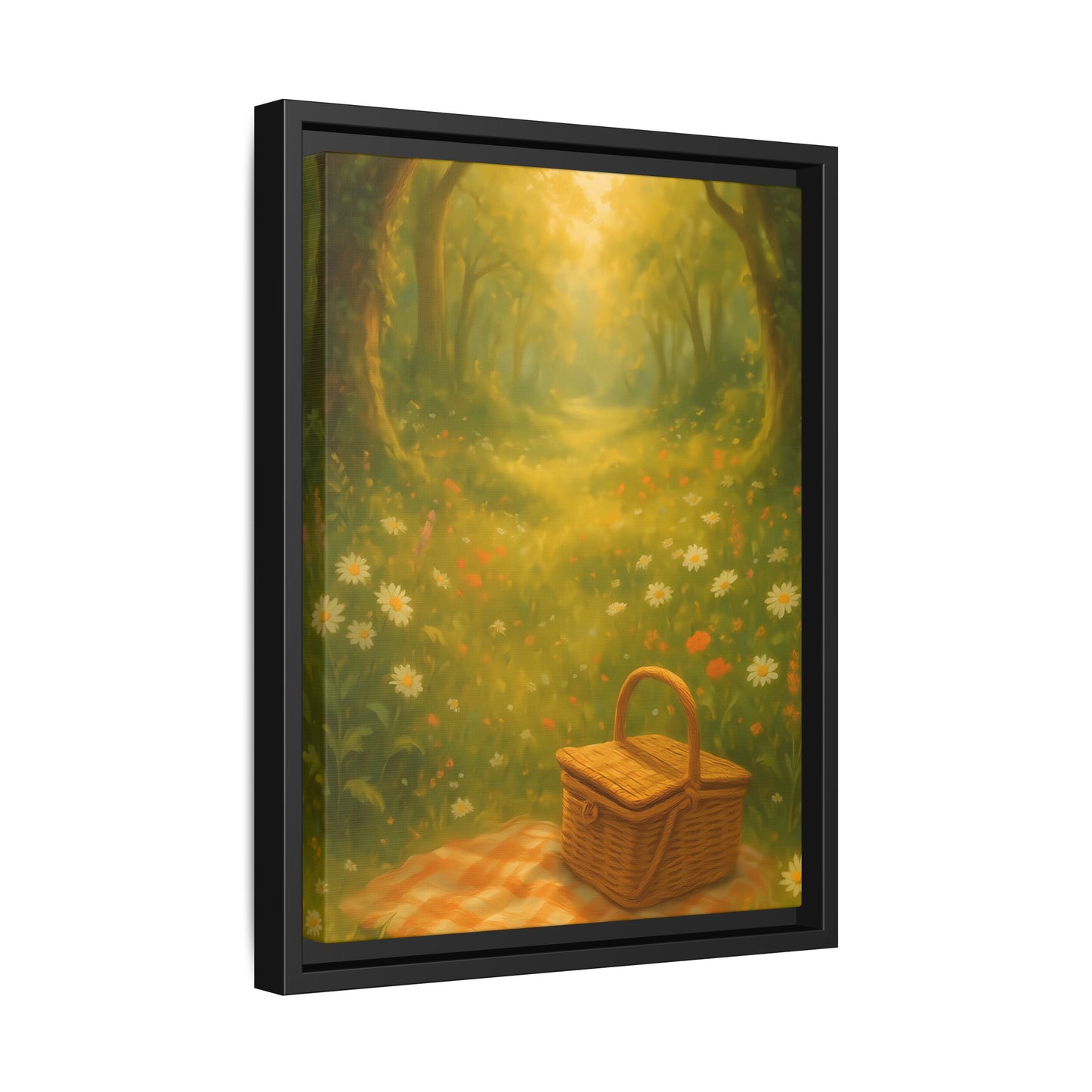Golden Meadow Picnic Path – Framed Matte Canvas Wall Art