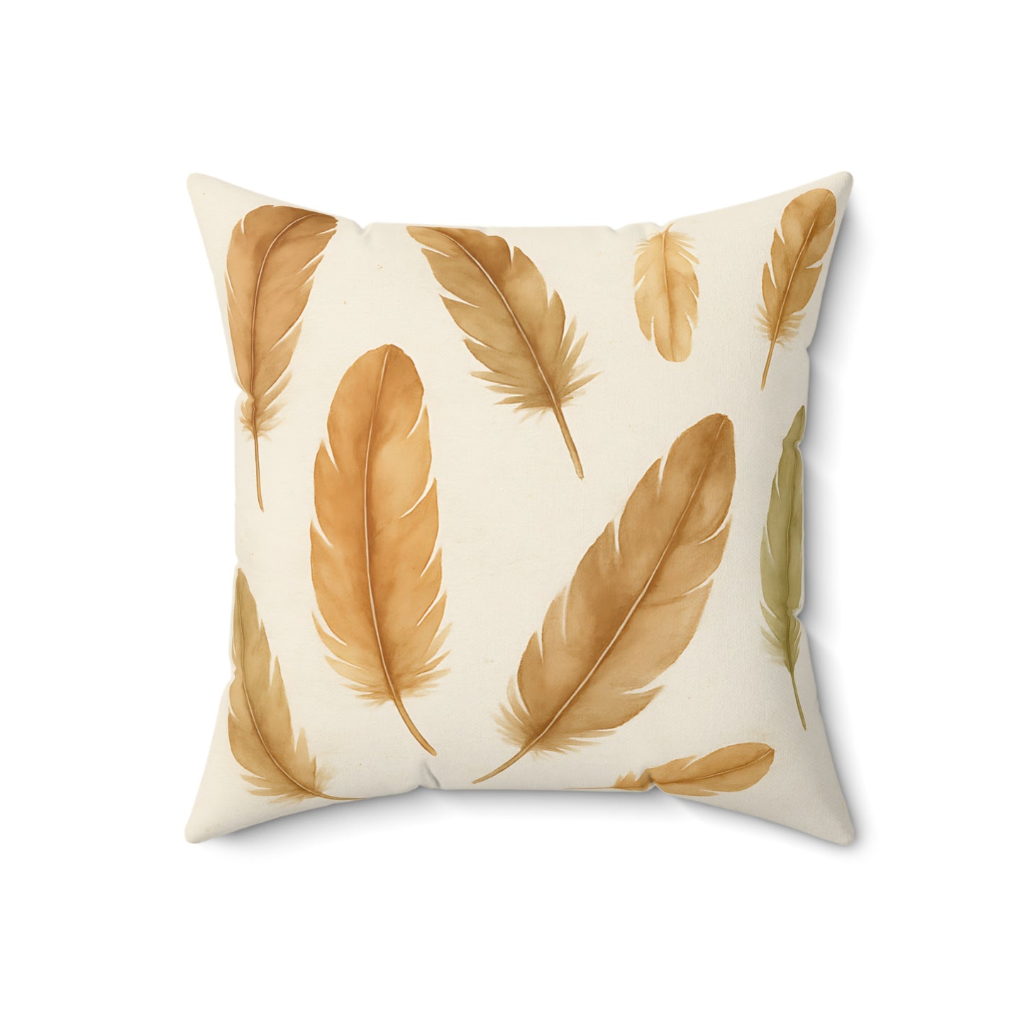 Neutral Feather Print Throw Pillow - Boho Decorative Cushion with Soft Earth Tones & Double-Sided Design