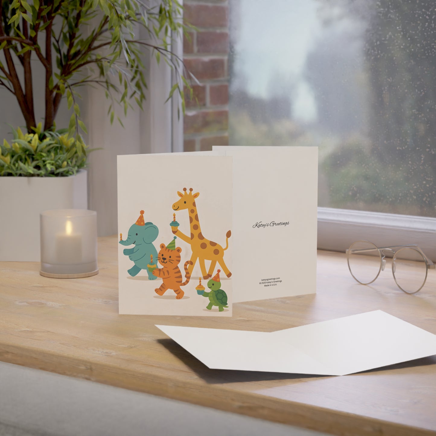 Animal Parade Birthday Card – Cute Kids Greeting with Envelope