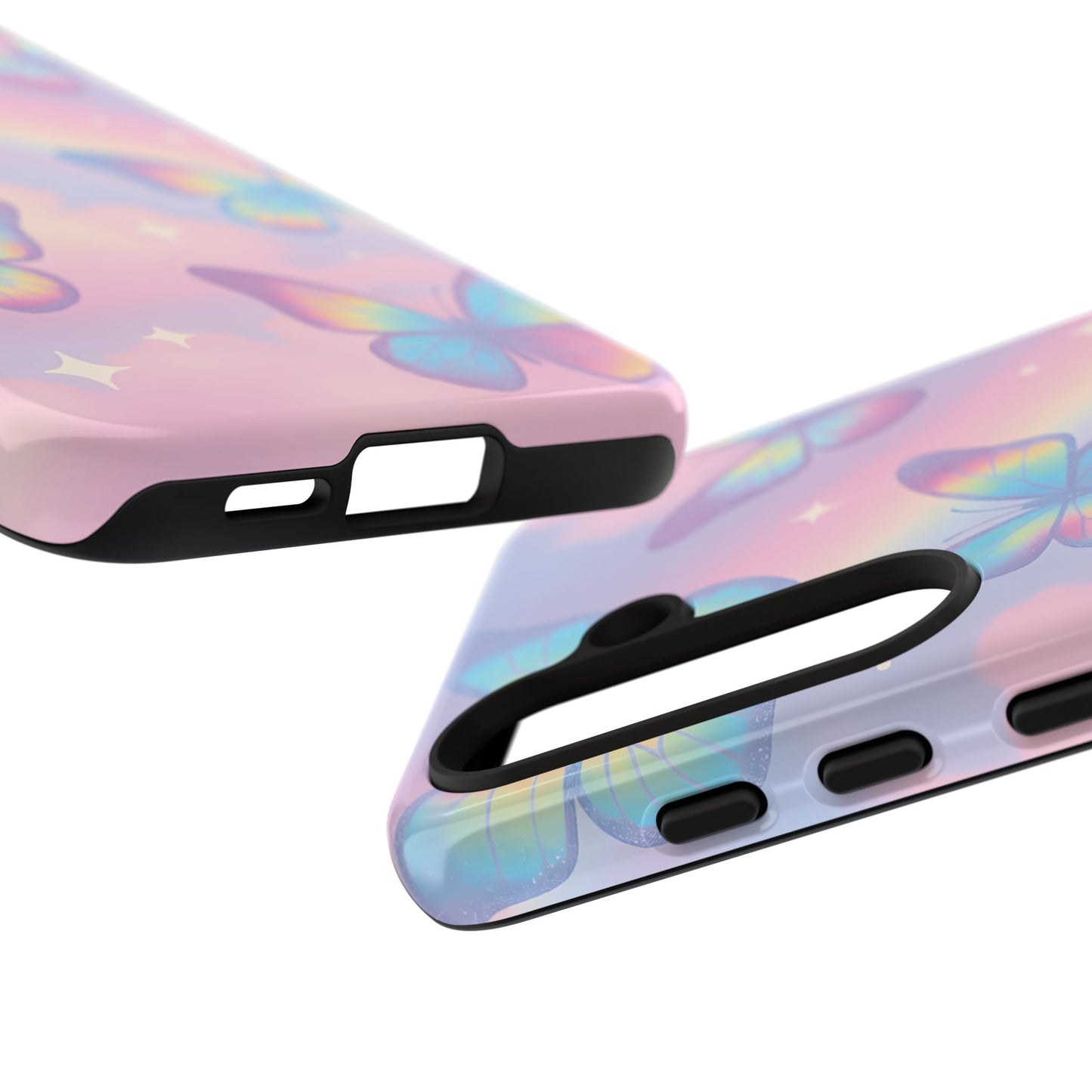 Rainbow Pastel Butterfly Phone Case – Dreamy Clouds & Iridescent Glow