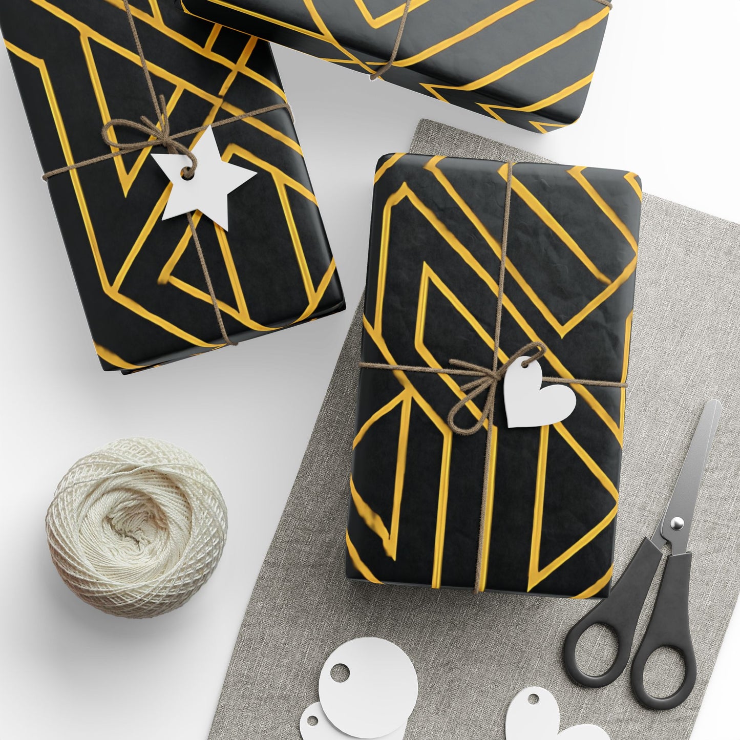 Art Deco Black & Gold Geometric Wrapping Paper – Luxury Gift Wrap in Glossy or Matte Finish