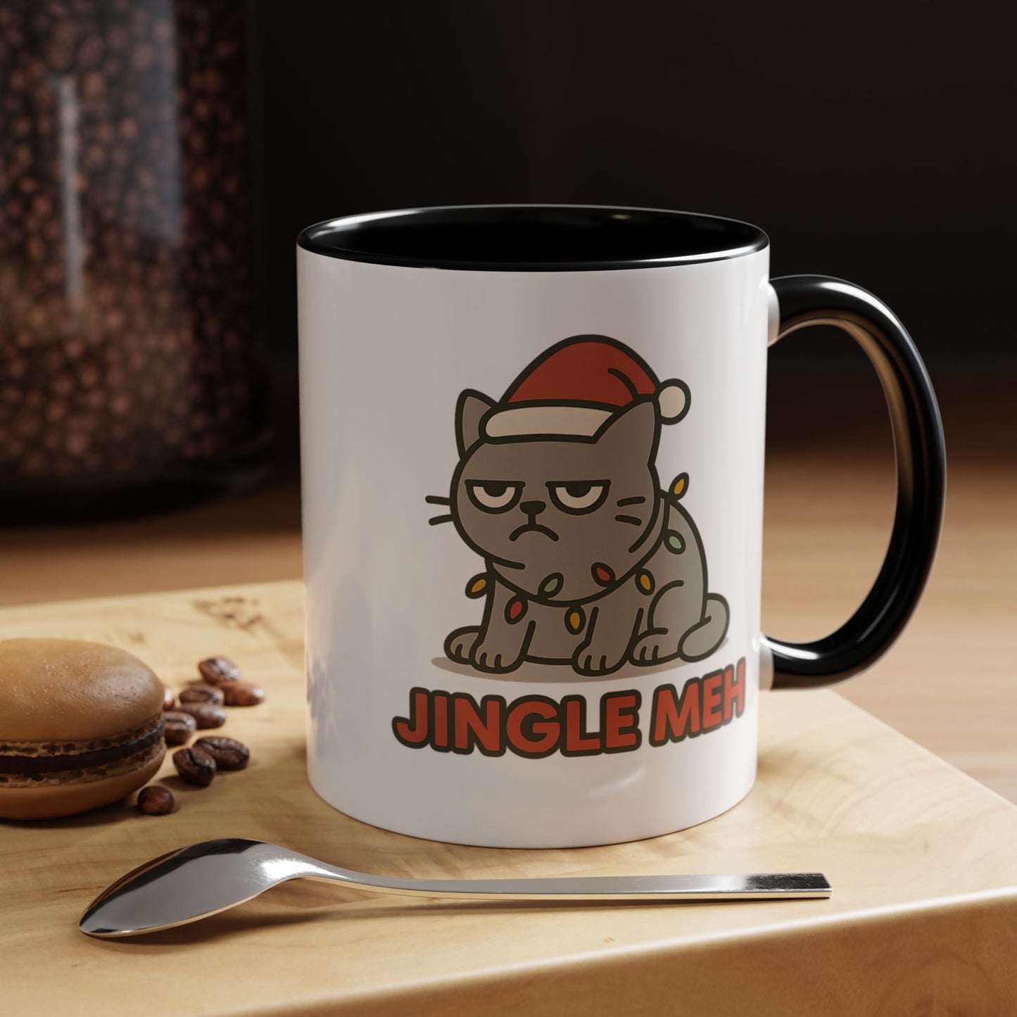 Funny “Jingle Meh” Christmas Cat Mug – Grumpy Holiday Coffee Cup, 11oz & 15oz Ceramic