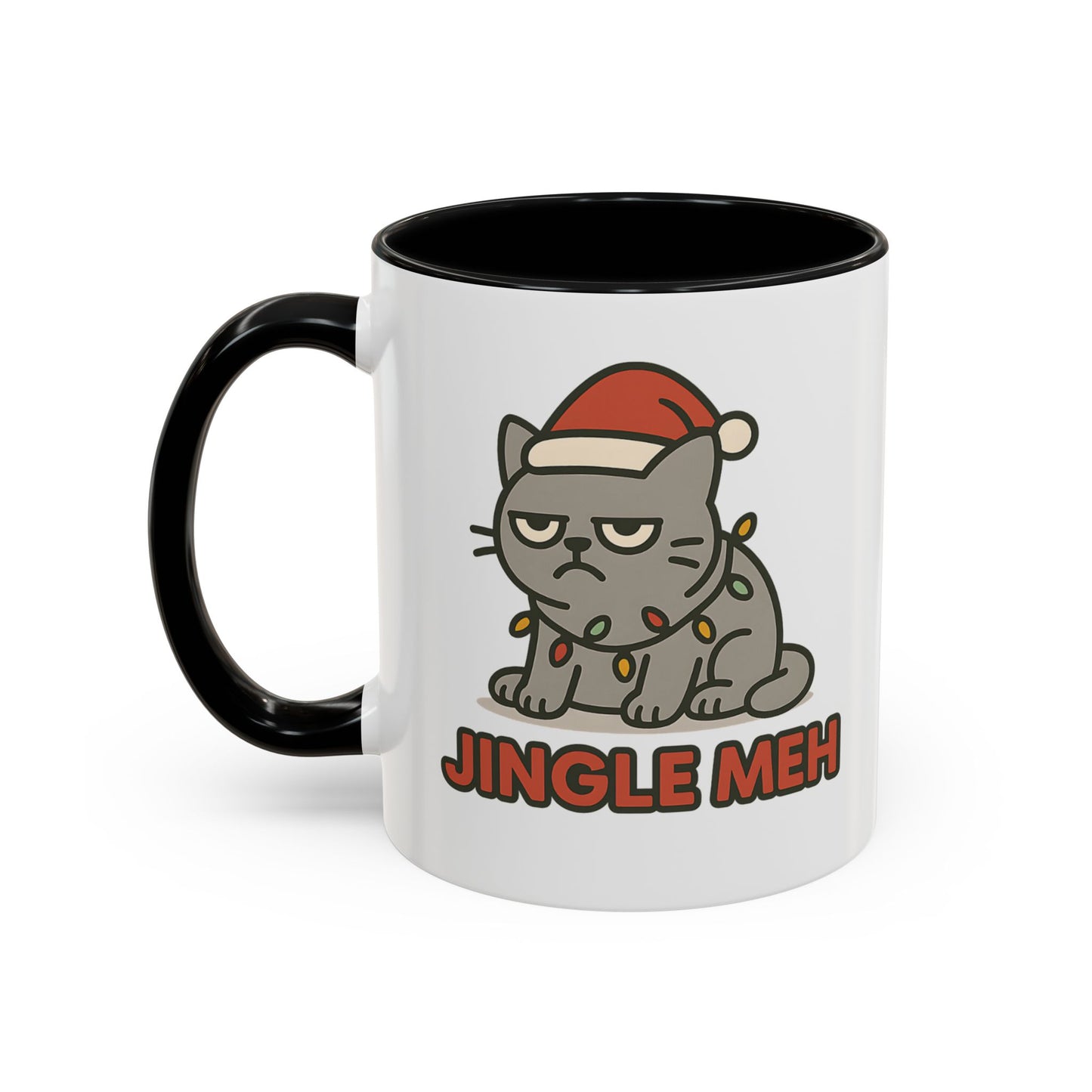 Funny “Jingle Meh” Christmas Cat Mug – Grumpy Holiday Coffee Cup, 11oz & 15oz Ceramic