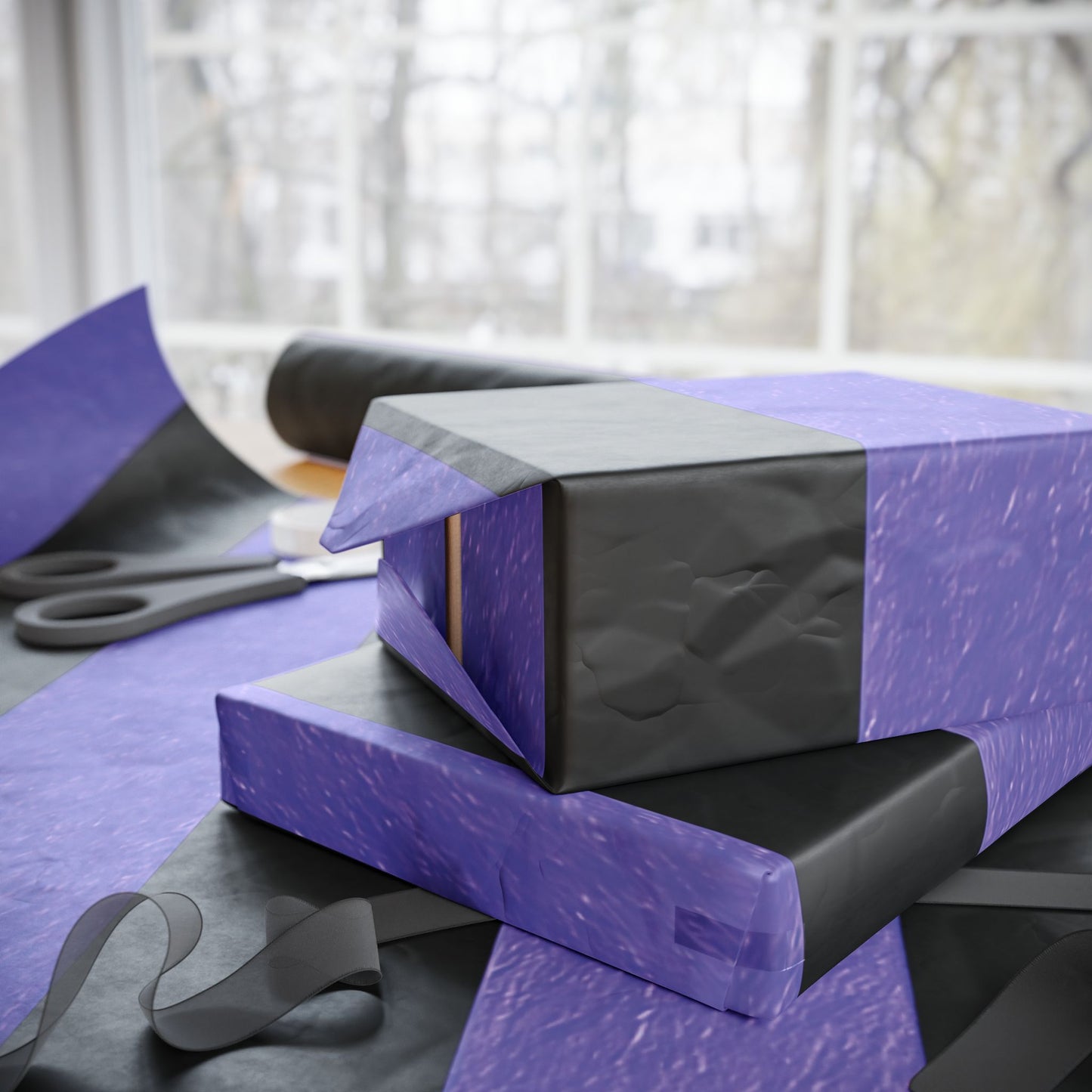 Black and Purple Striped Luxury Wrapping Paper – Glossy or Matte Finish, Durable 90gsm