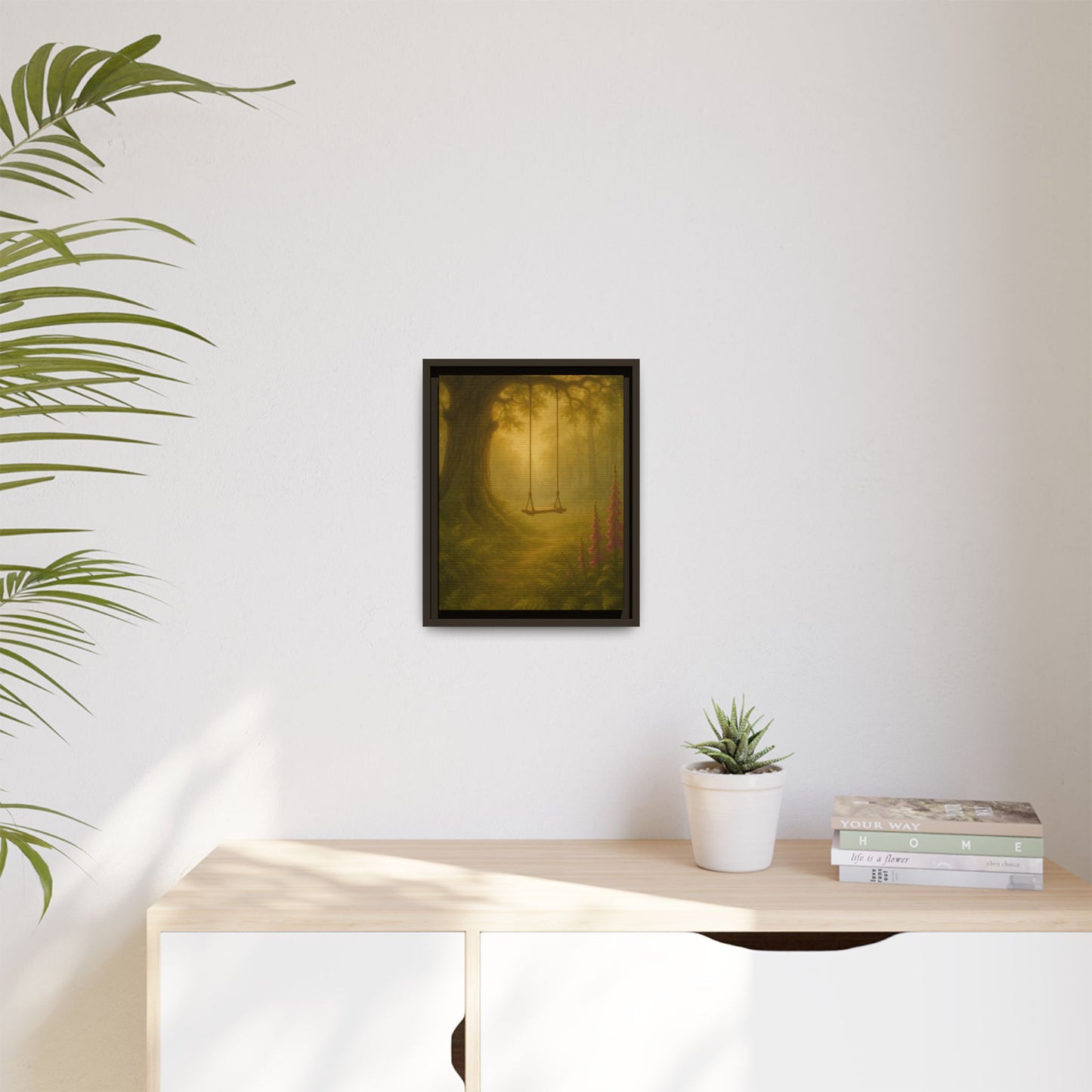 Golden Forest Swing – Framed Matte Canvas Woodland Wall Art