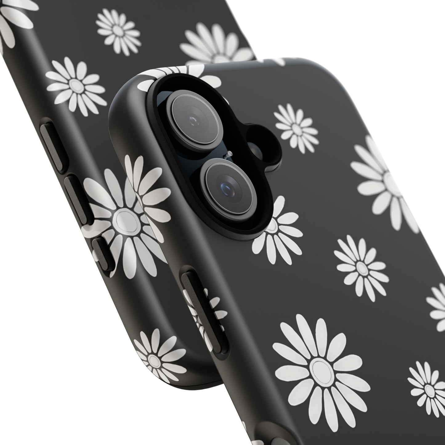 Retro Black & White Daisy Phone Case – Bold Floral Pattern with 3D Wrap Design