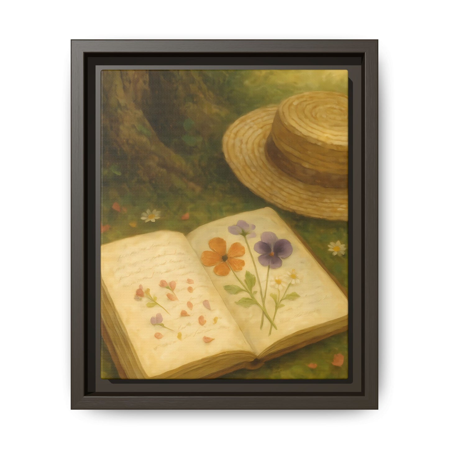 Pressed Flowers in the Shade – Framed Matte Canvas Nature Scene
