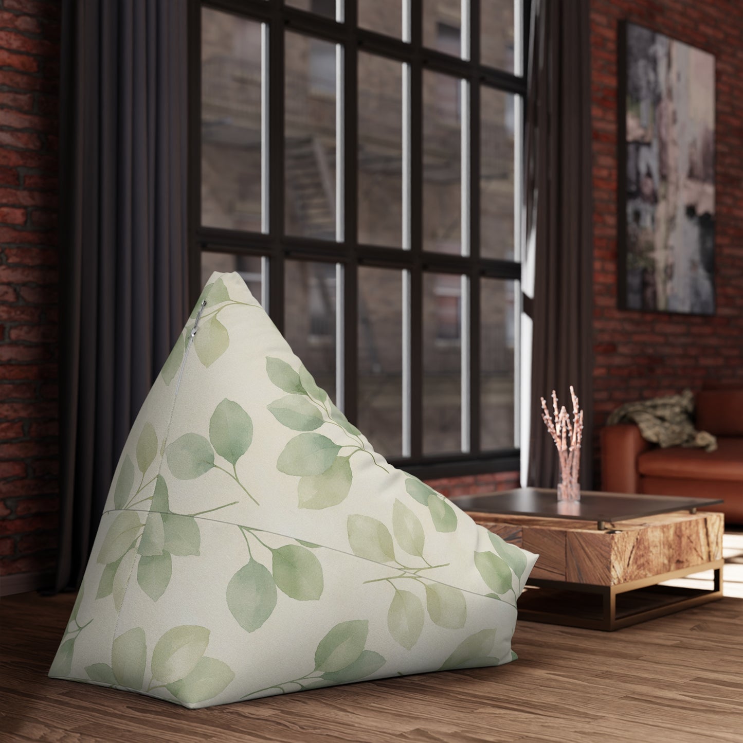 Botanical Leaf Bean Bag Cover — Soft Green Watercolor Foliage