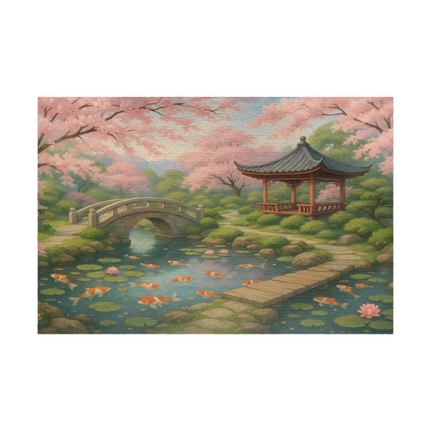 Tranquil Japanese Garden Puzzle – Koi Pond & Cherry Blossoms