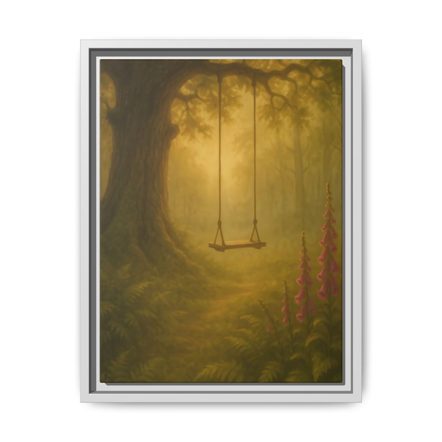 Golden Forest Swing – Framed Matte Canvas Woodland Wall Art