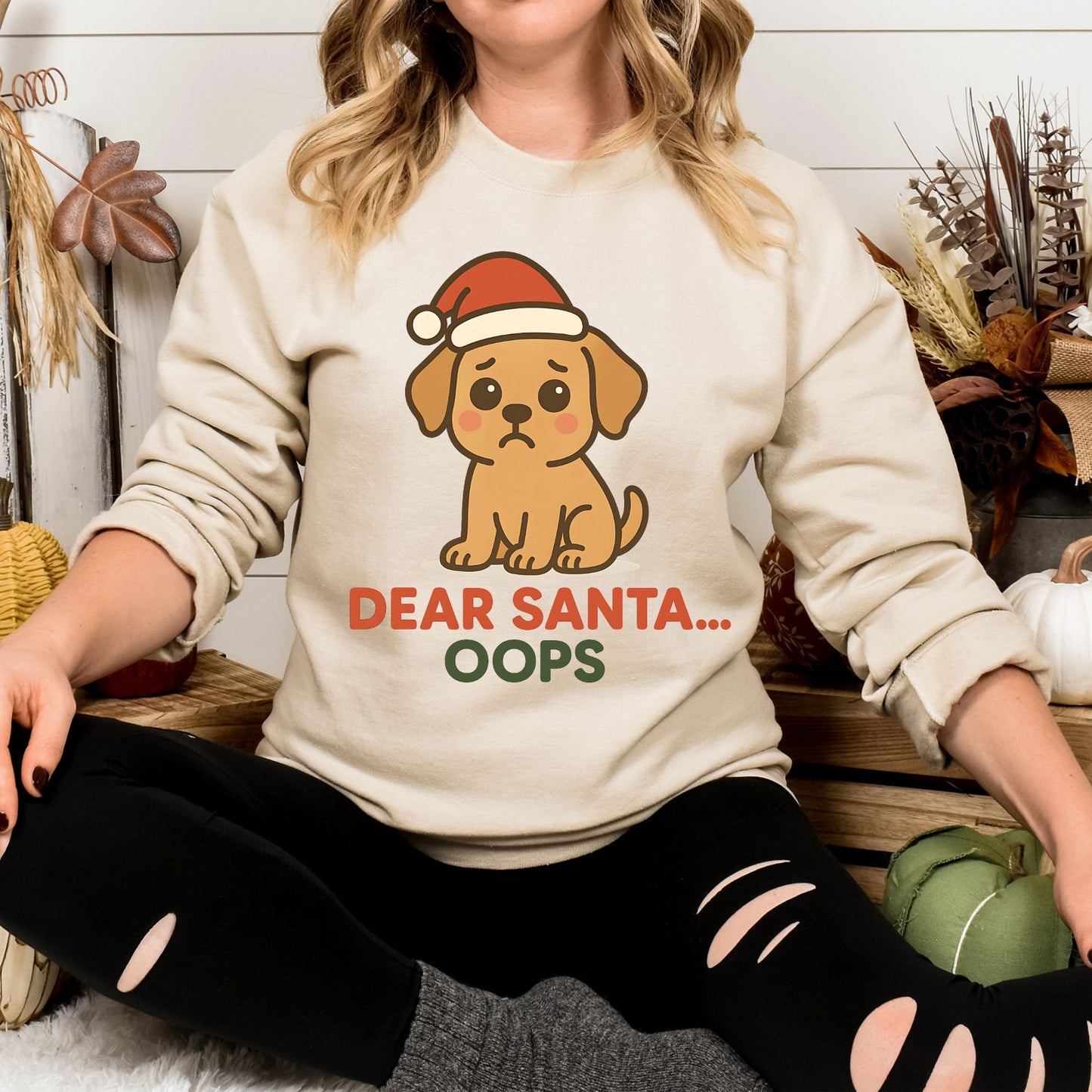 Dear Santa… Oops Puppy Christmas Sweatshirt – Cute Holiday Crew Neck Pullover
