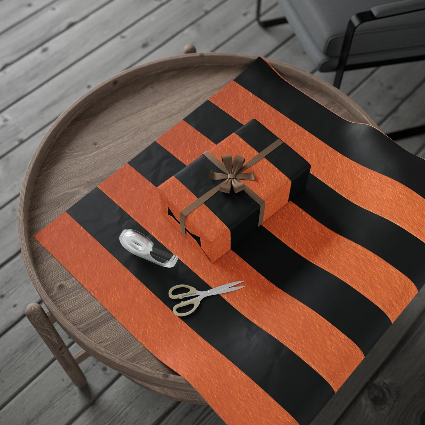 Black and Orange Striped Luxury Wrapping Paper – Glossy or Matte Finish, Durable 90gsm