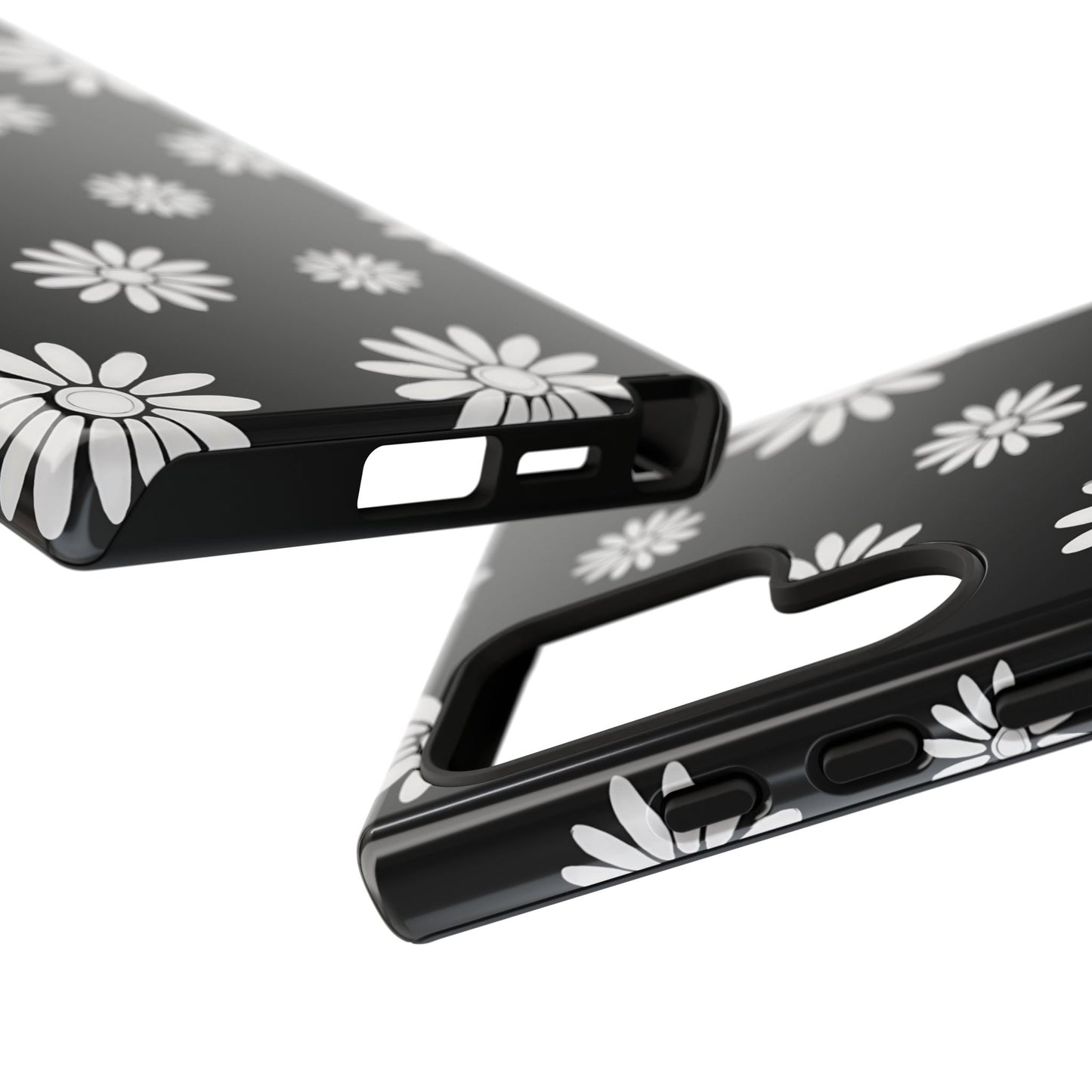 Retro Black & White Daisy Phone Case – Bold Floral Pattern with 3D Wrap Design