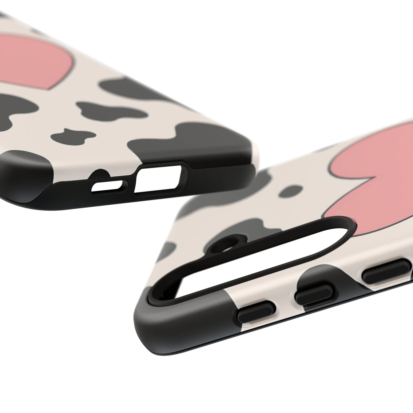 Cow Print Phone Case with Pink Heart – Bold & Cute Protective Cover