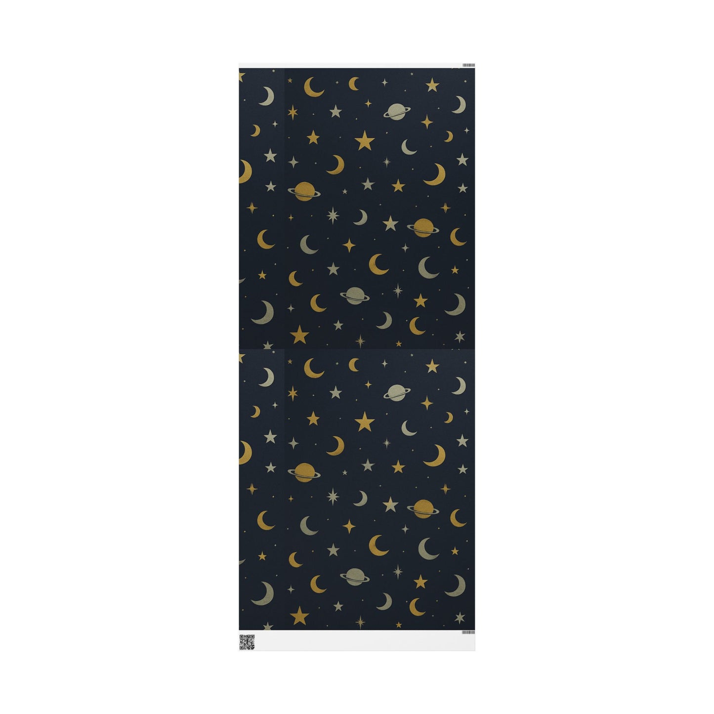 Celestial Night Sky Wrapping Paper – Moons, Stars & Planets on Midnight Blue