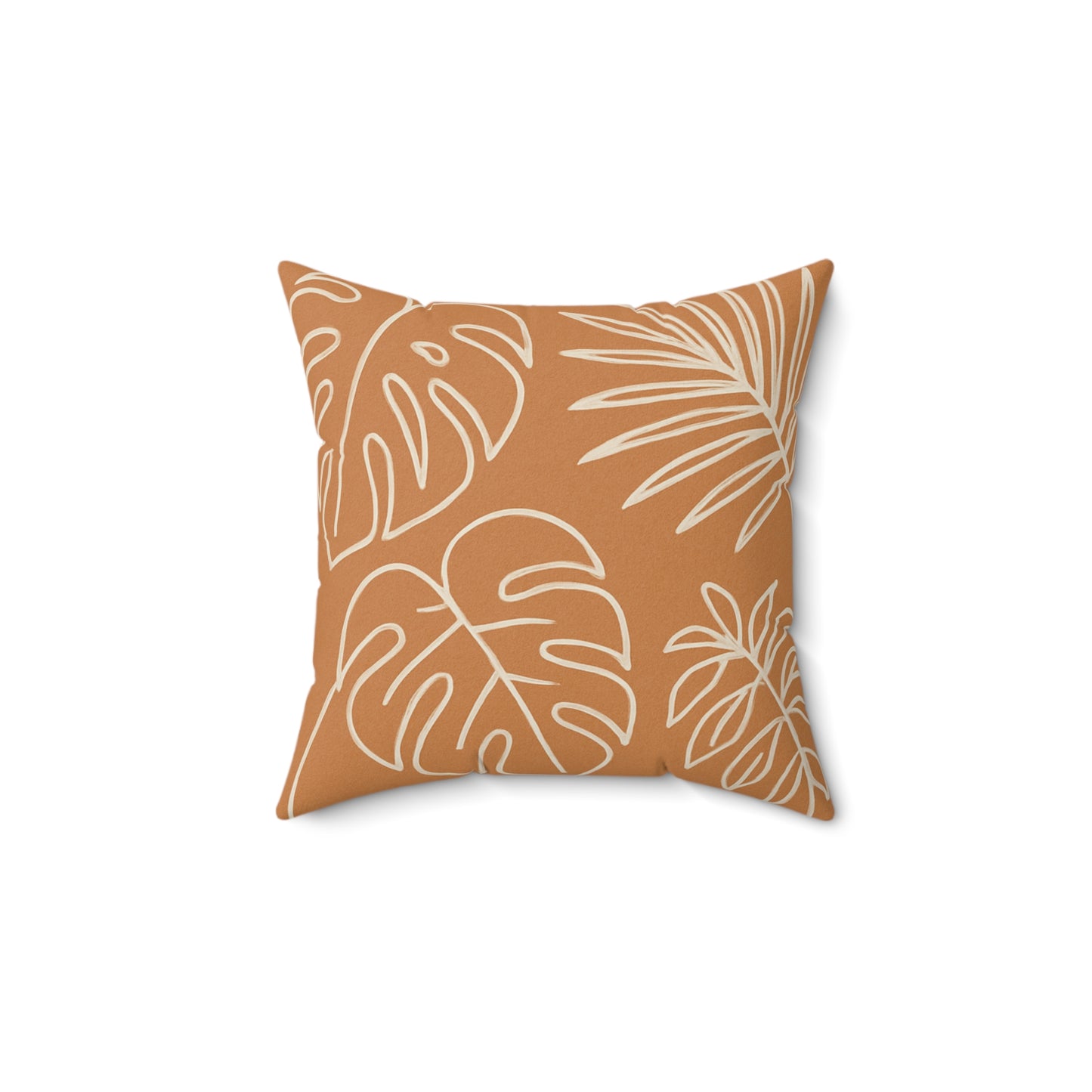 Terracotta Tropical Leaf Throw Pillow – Boho Botanical Cushion with Double-Sided Print