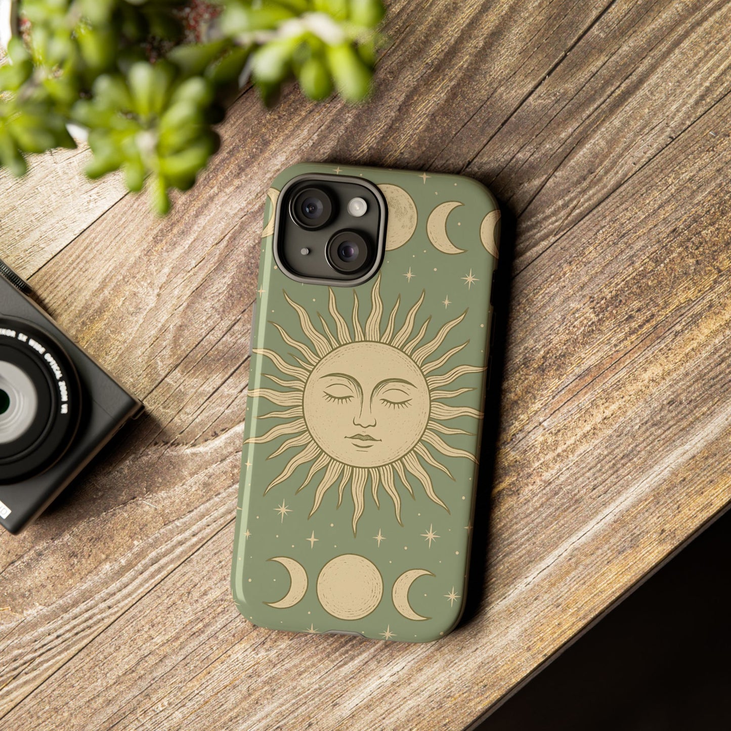 Boho Sun and Moon Phone Case – Protective Aesthetic Case with Wireless Charging Compatibility