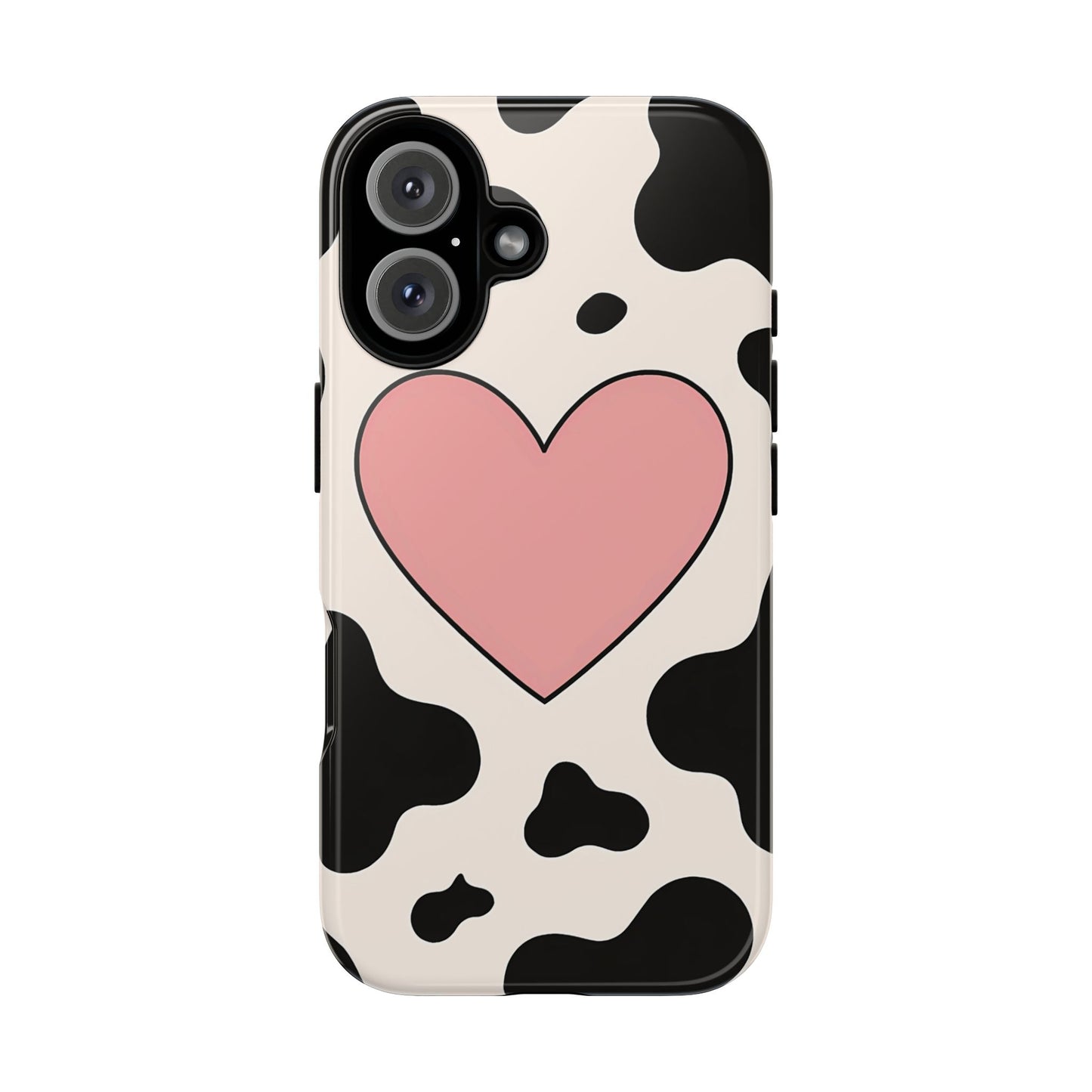 Cow Print Phone Case with Pink Heart – Bold & Cute Protective Cover