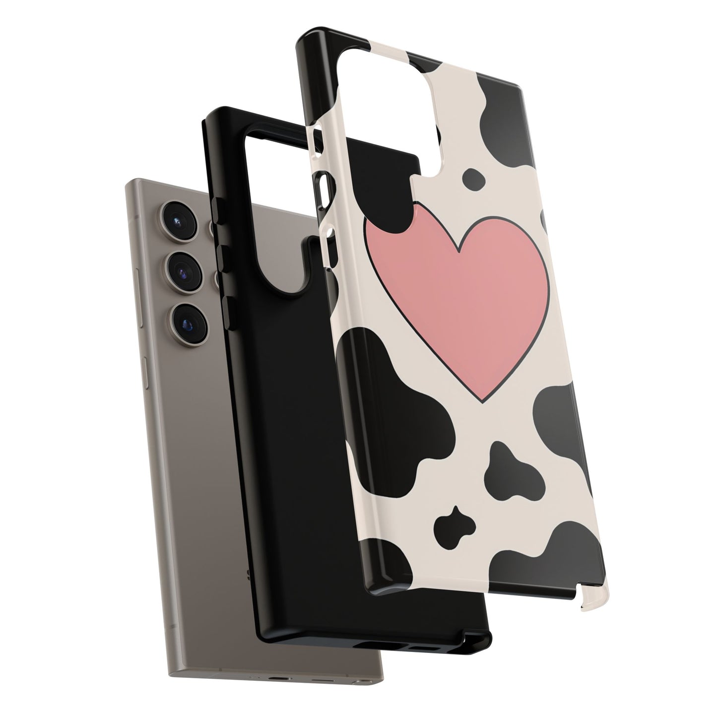 Cow Print Phone Case with Pink Heart – Bold & Cute Protective Cover