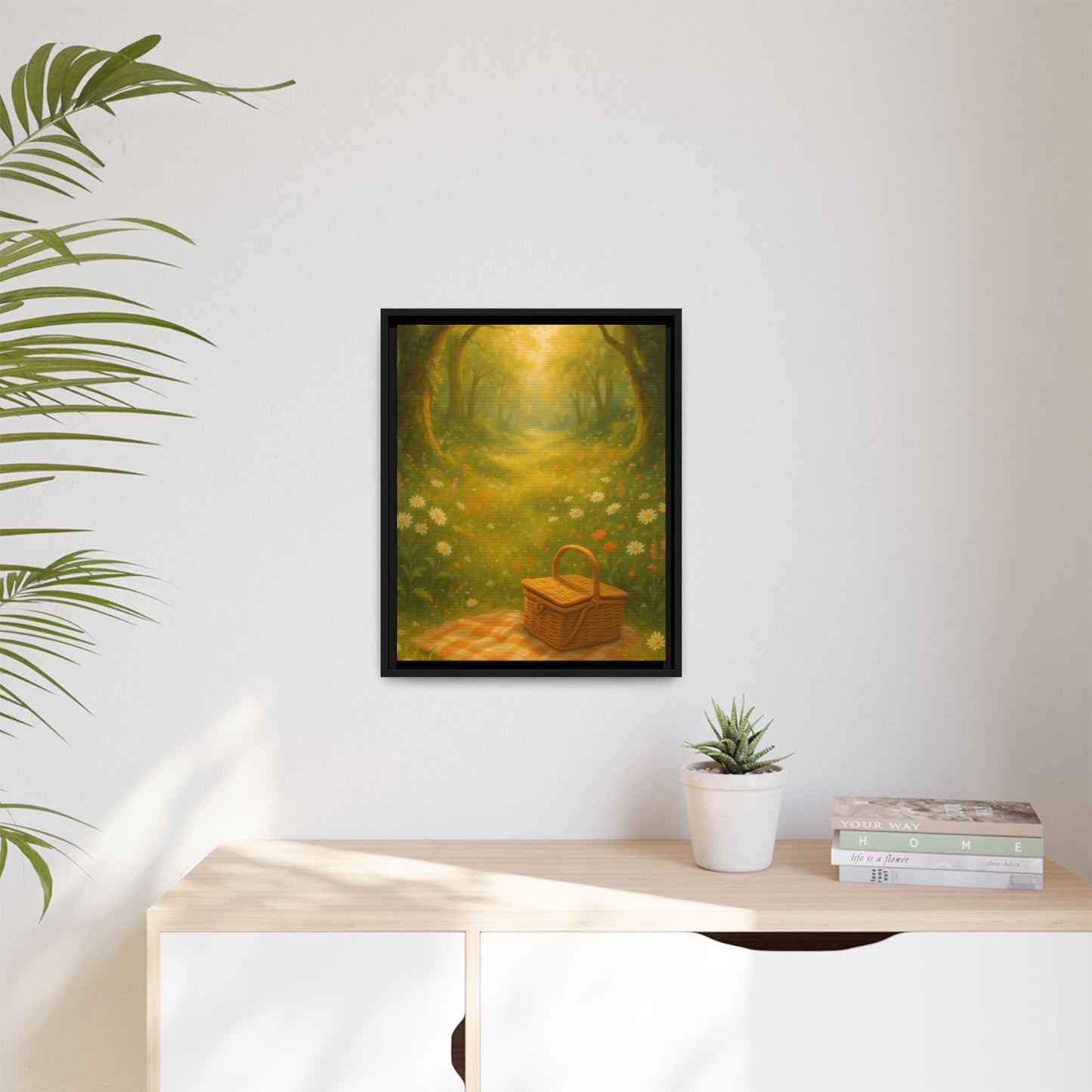Golden Meadow Picnic Path – Framed Matte Canvas Wall Art