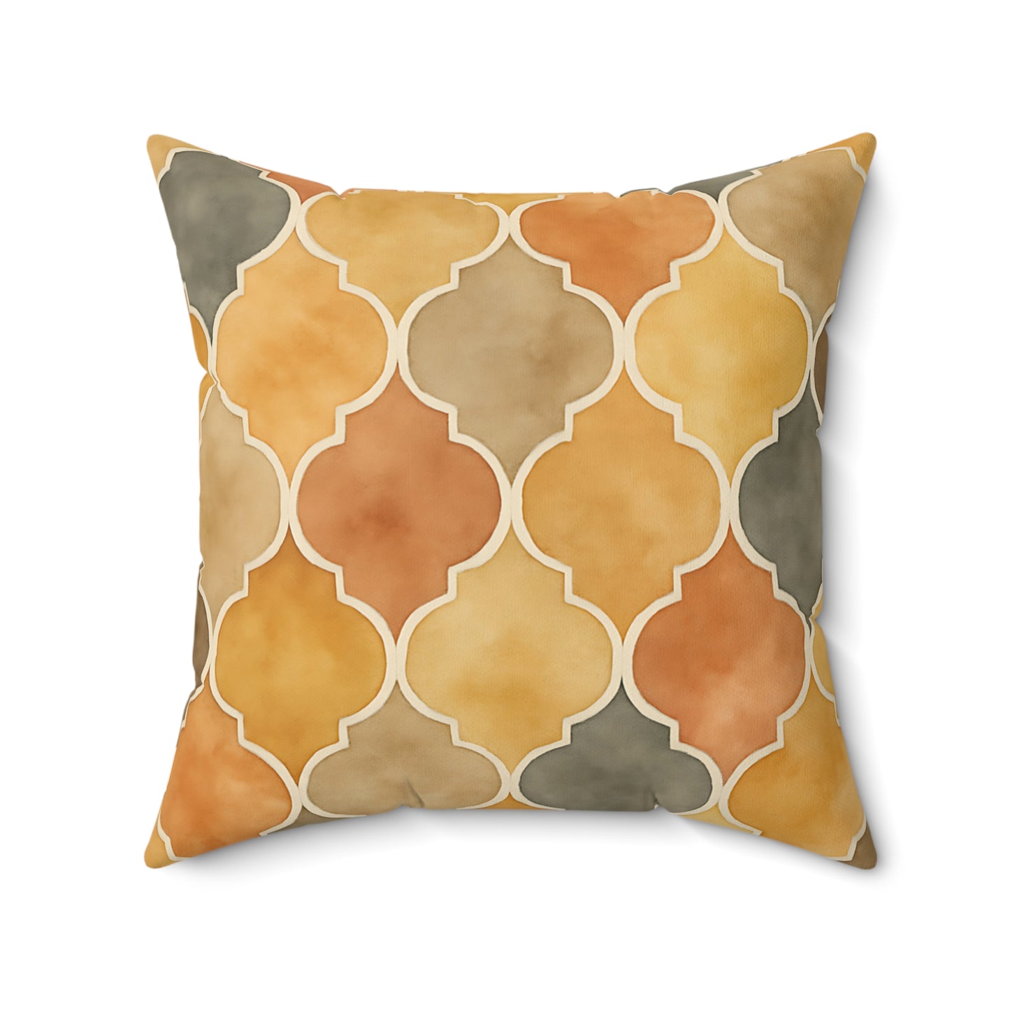 Warm Moroccan Tile Throw Pillow - Earth-Toned Decorative Cushion with Double-Sided Print