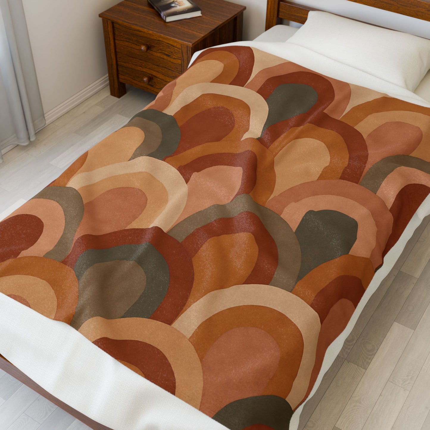 Retro Earth-Tone Rainbow Arch Velveteen Plush Blanket