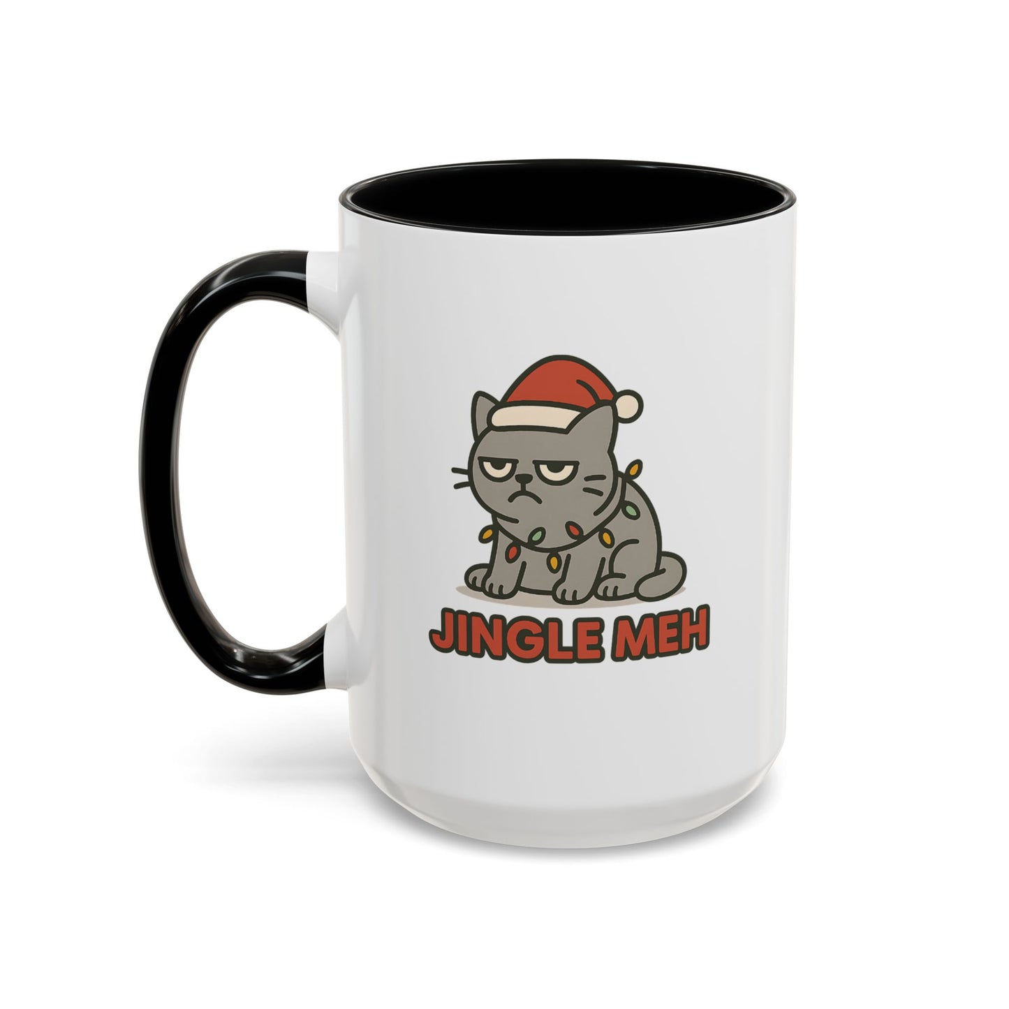 Funny “Jingle Meh” Christmas Cat Mug – Grumpy Holiday Coffee Cup, 11oz & 15oz Ceramic