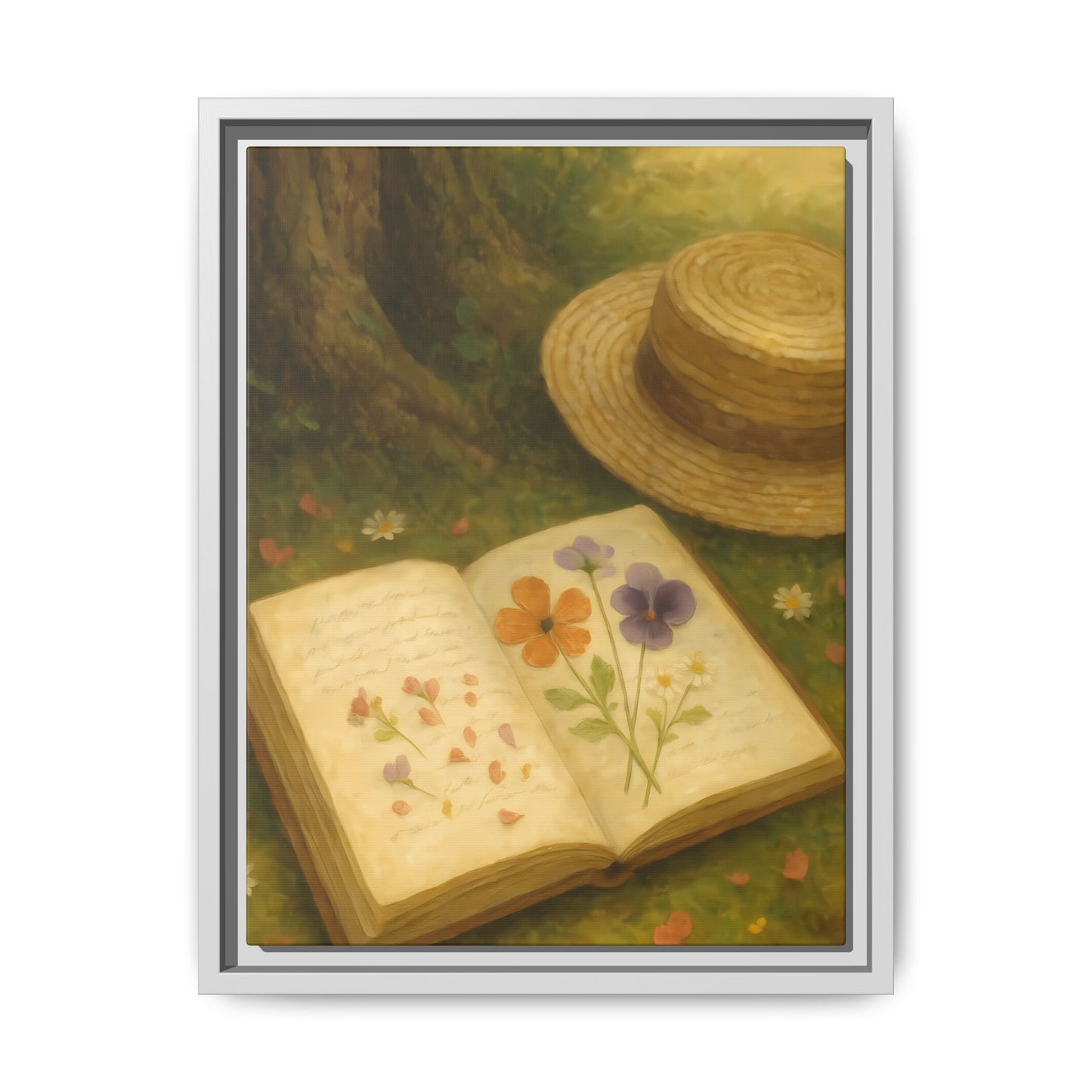 Pressed Flowers in the Shade – Framed Matte Canvas Nature Scene
