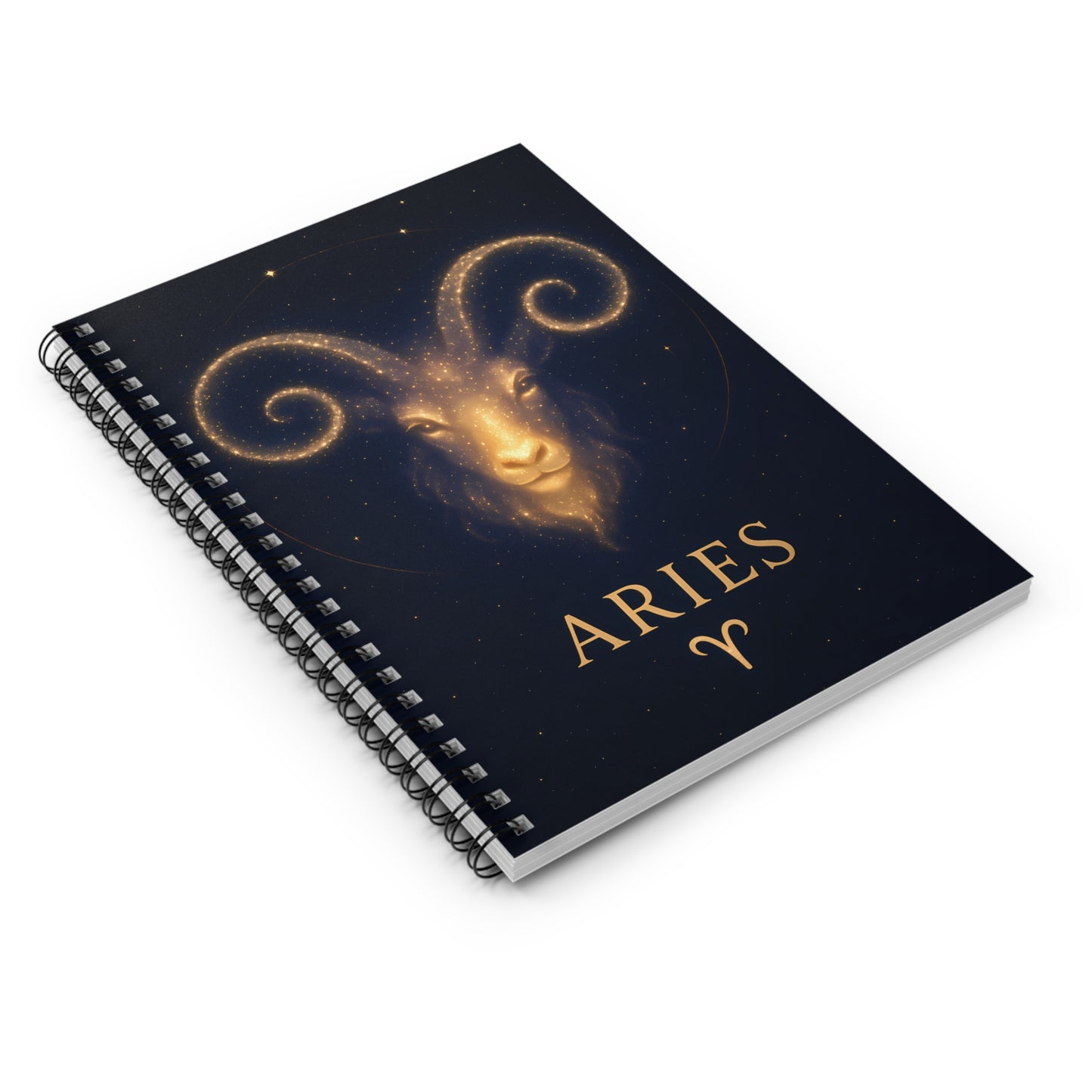 Aries Zodiac Galaxy Spiral Notebook – Golden Ram Astrology Journal (6" x 8", 118 Pages)